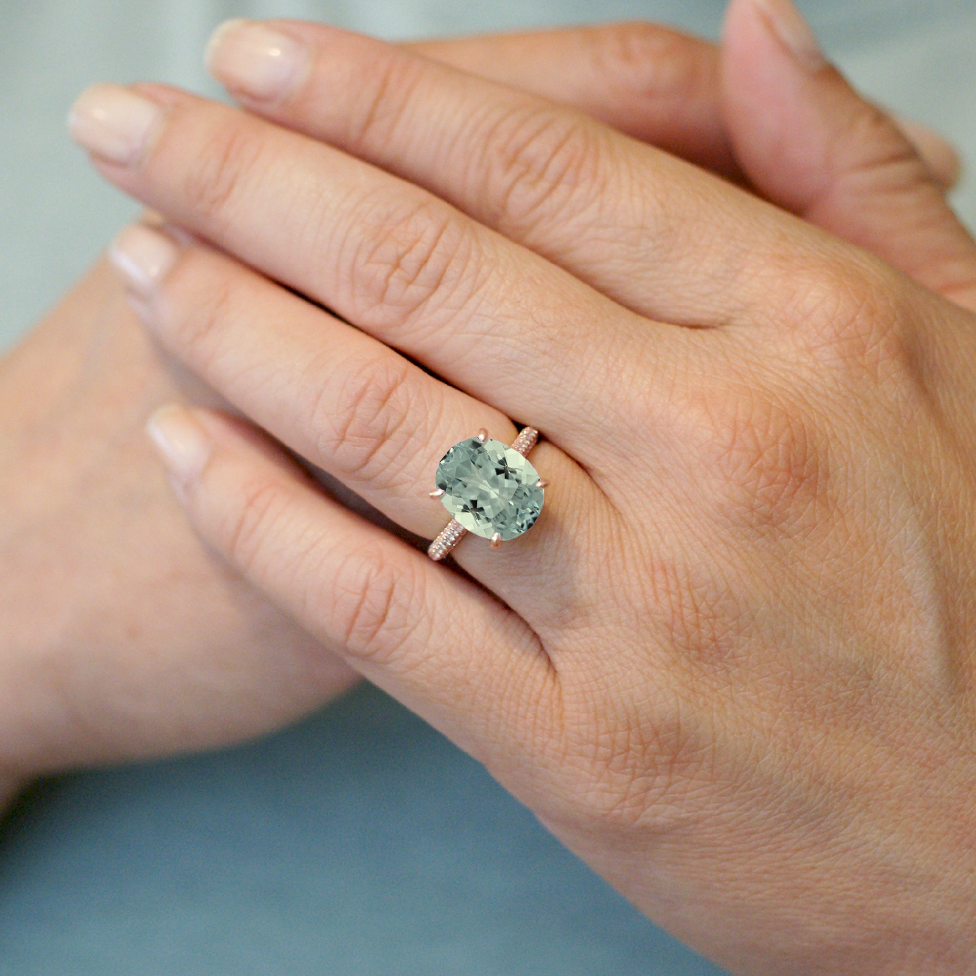 Elegant Green Sapphire and Diamond Ring with 3-Row Band