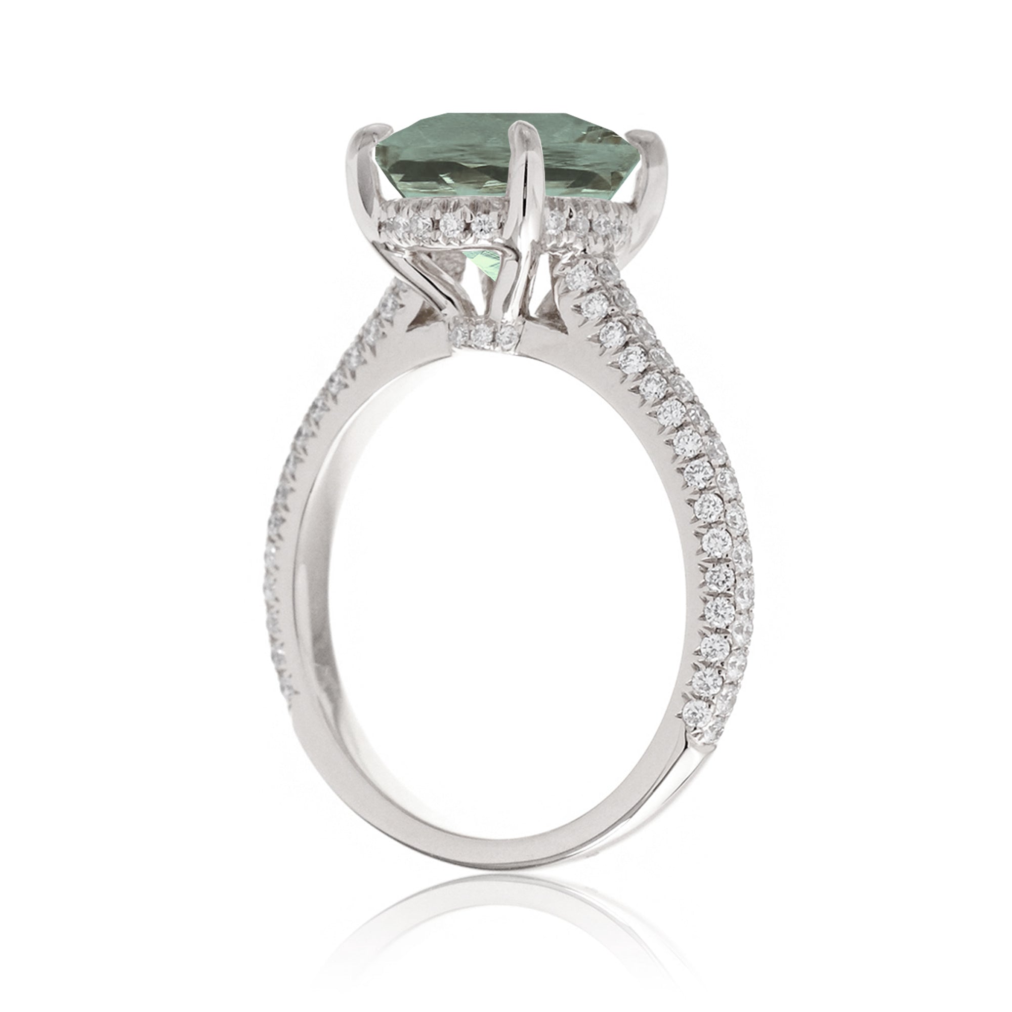 Oval Cut Green Sapphire Ring with Diamond Accents in Rose, Yellow, or White Gold