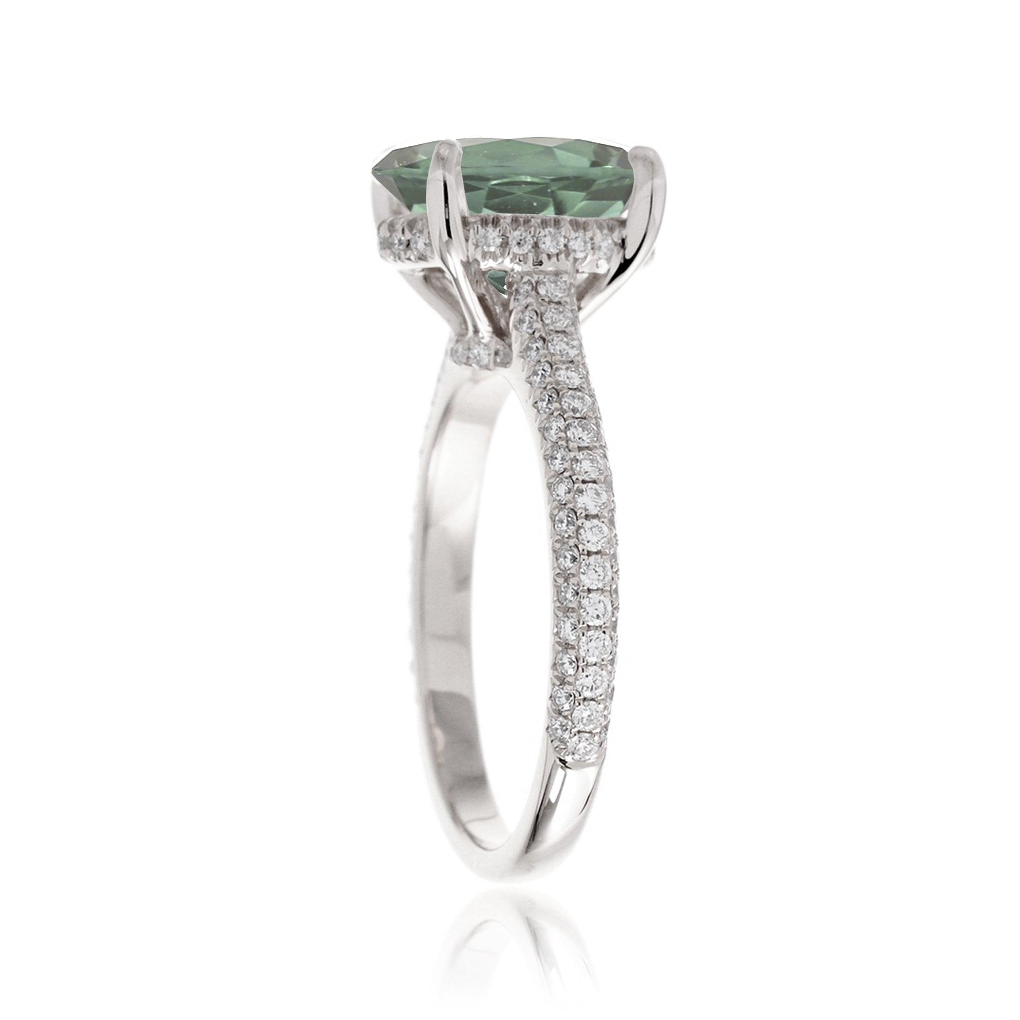 Oval Cut Green Sapphire Ring with Diamond Accents in Rose, Yellow, or White Gold