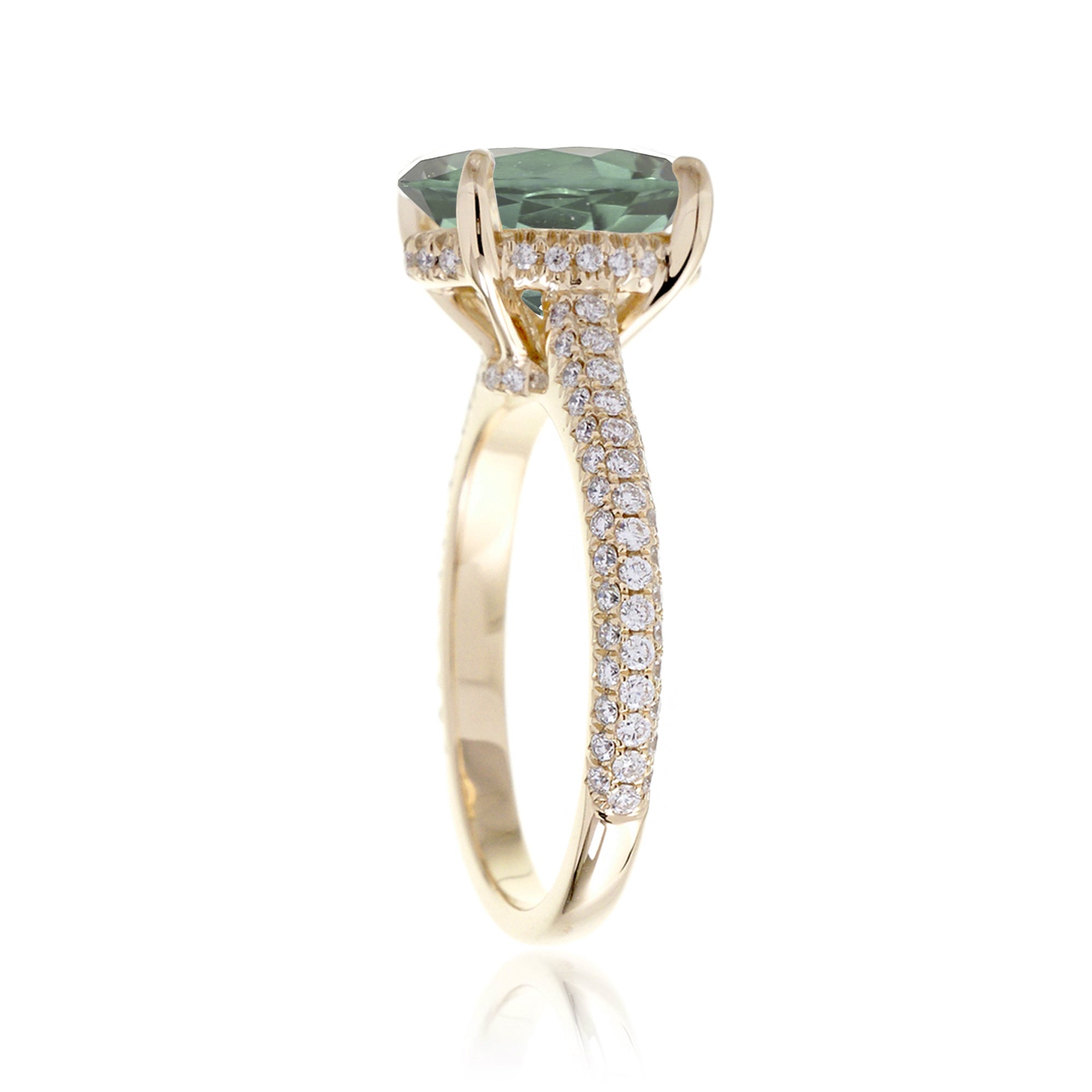 Oval Green Sapphire Engagement Ring with Triple Diamond Band in Platinum or Gold