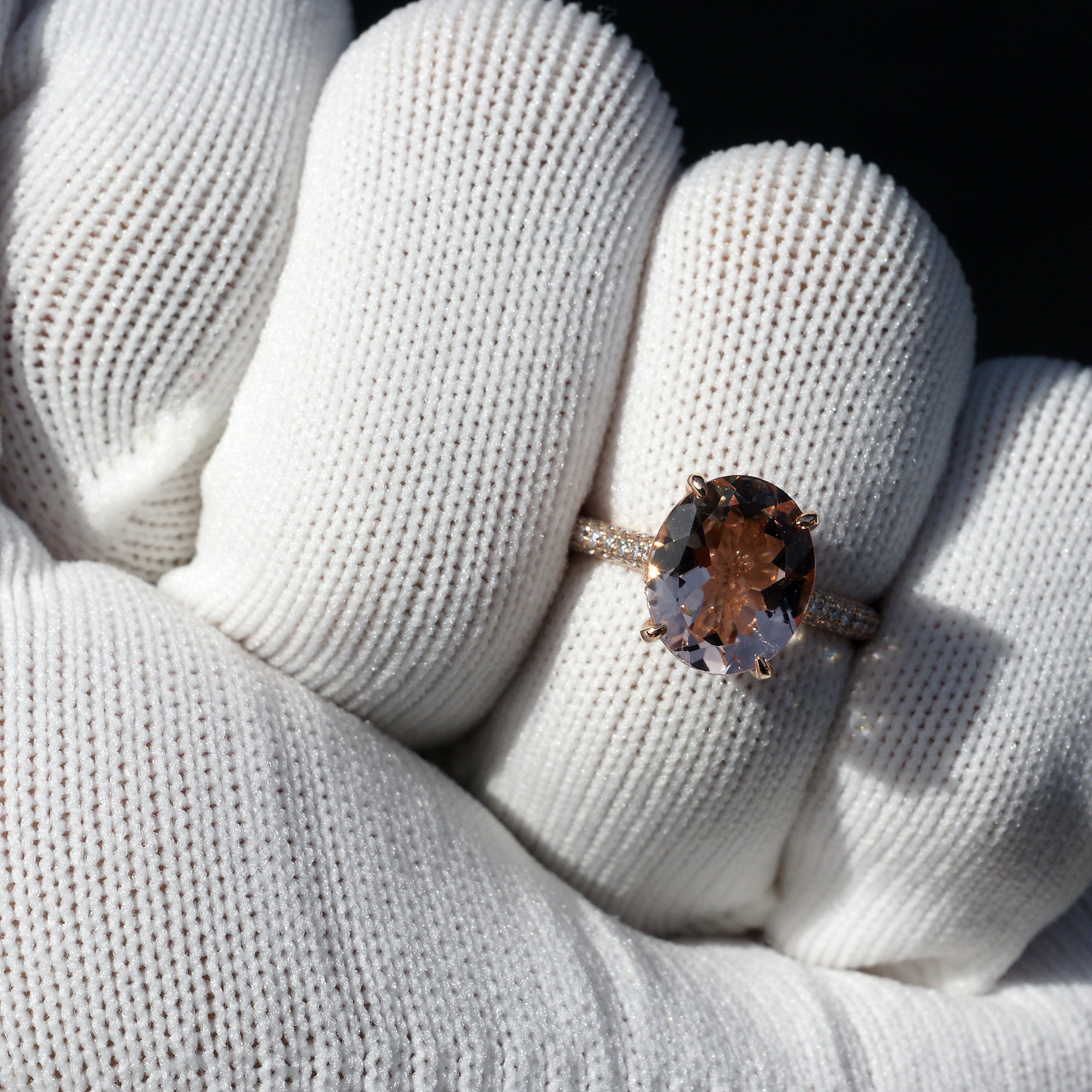 Oval morganite ring in similar setting as Blake Lively in rose gold