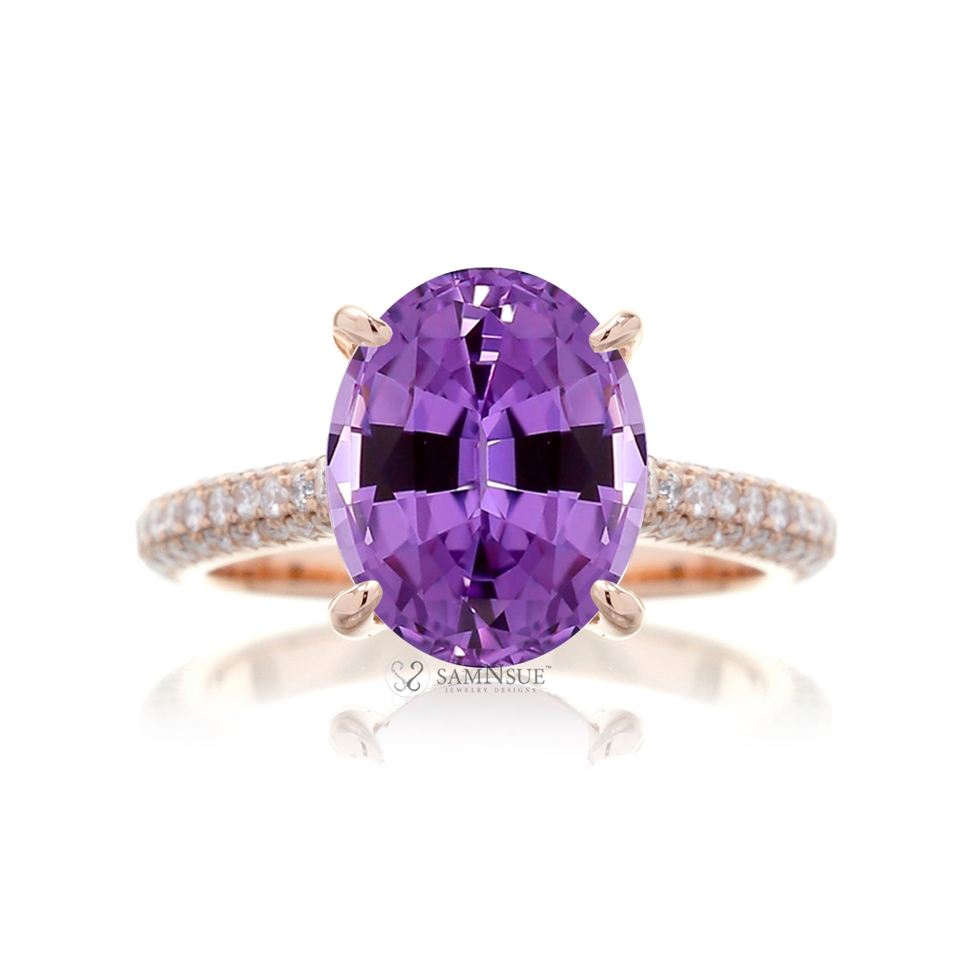 Natural Amethyst Engagement Ring or Lab-Grown Purple Sapphire Option