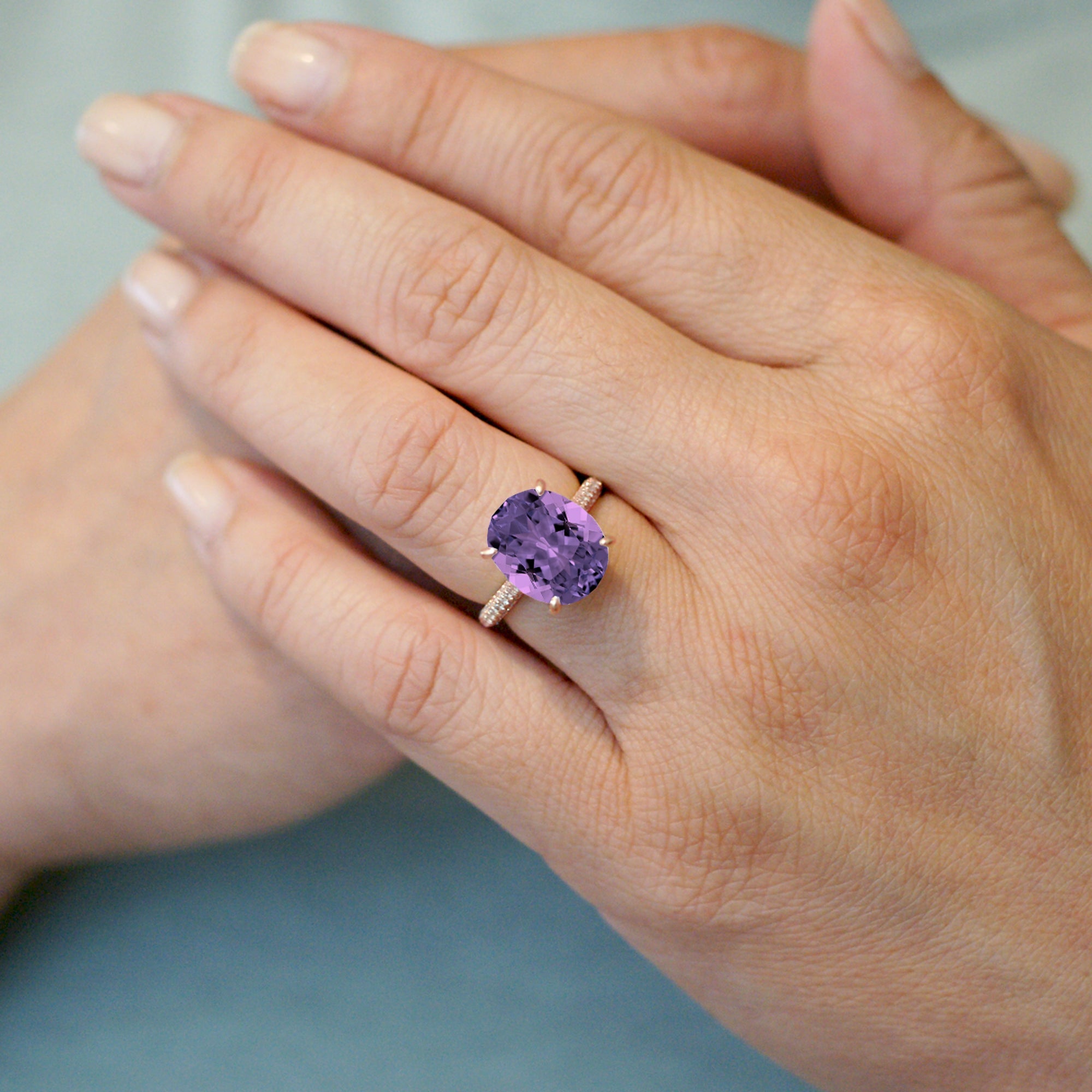 Natural Amethyst Engagement Ring or Lab-Grown Purple Sapphire Option