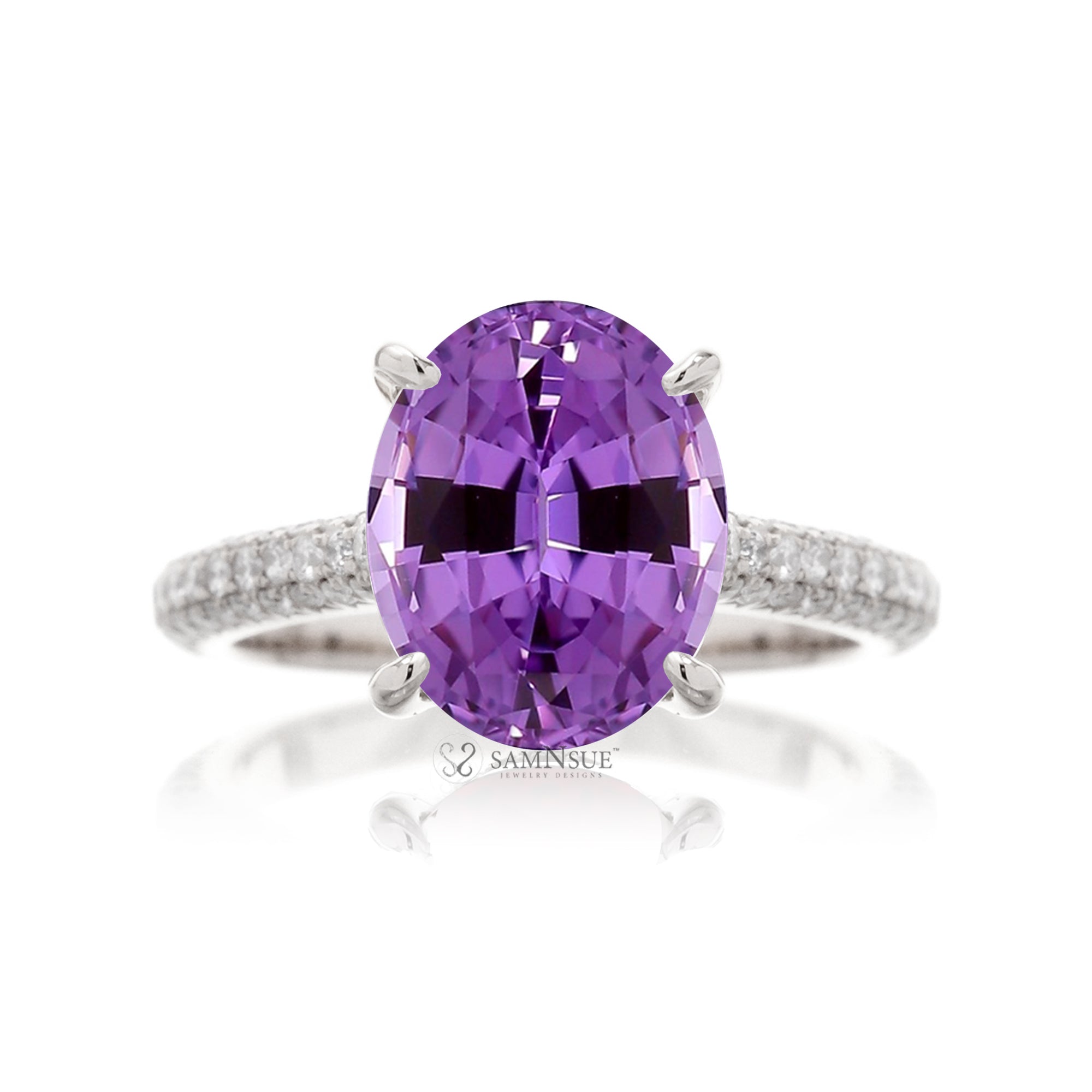 Natural Amethyst Engagement Ring or Lab-Grown Purple Sapphire Option