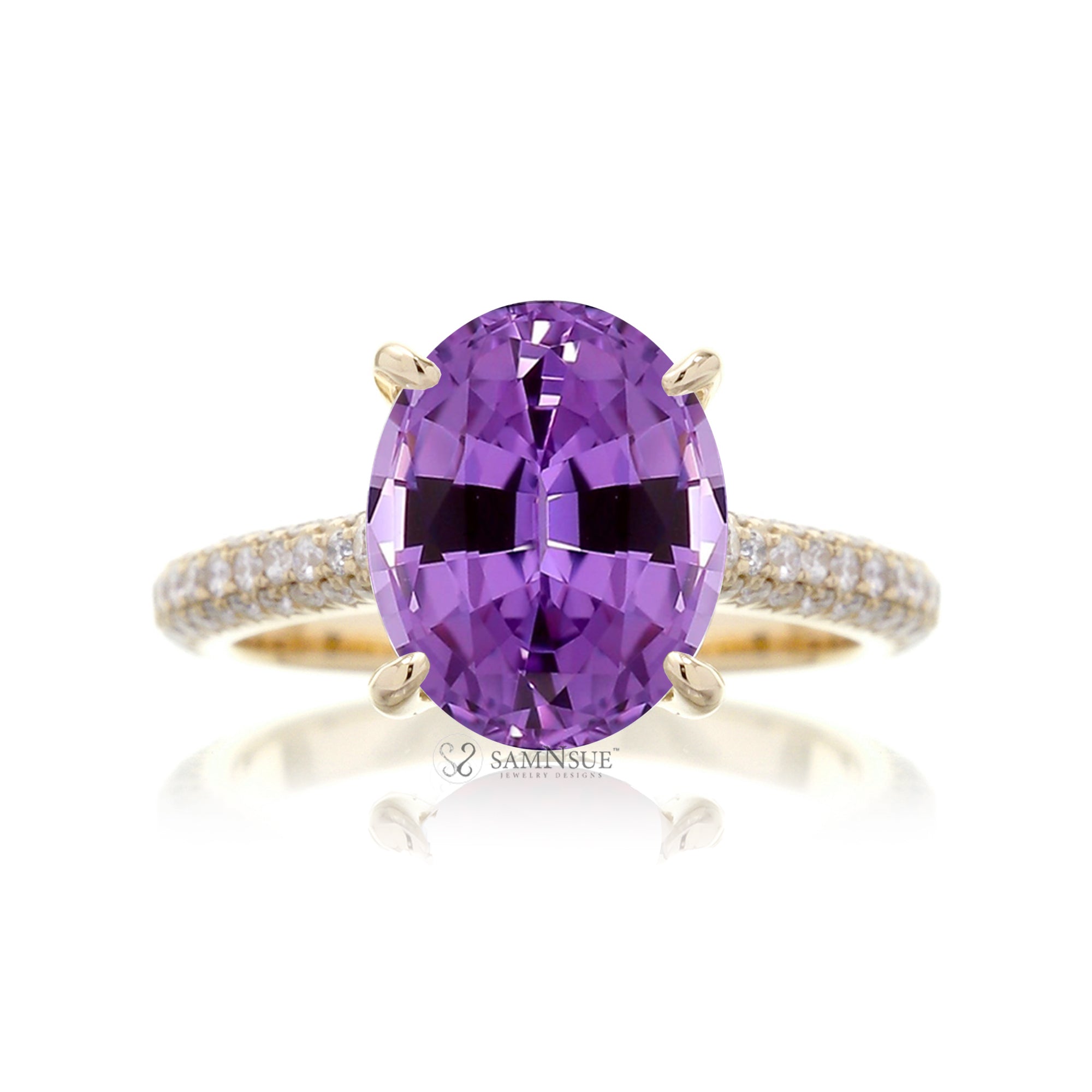 Natural Amethyst Engagement Ring or Lab-Grown Purple Sapphire Option