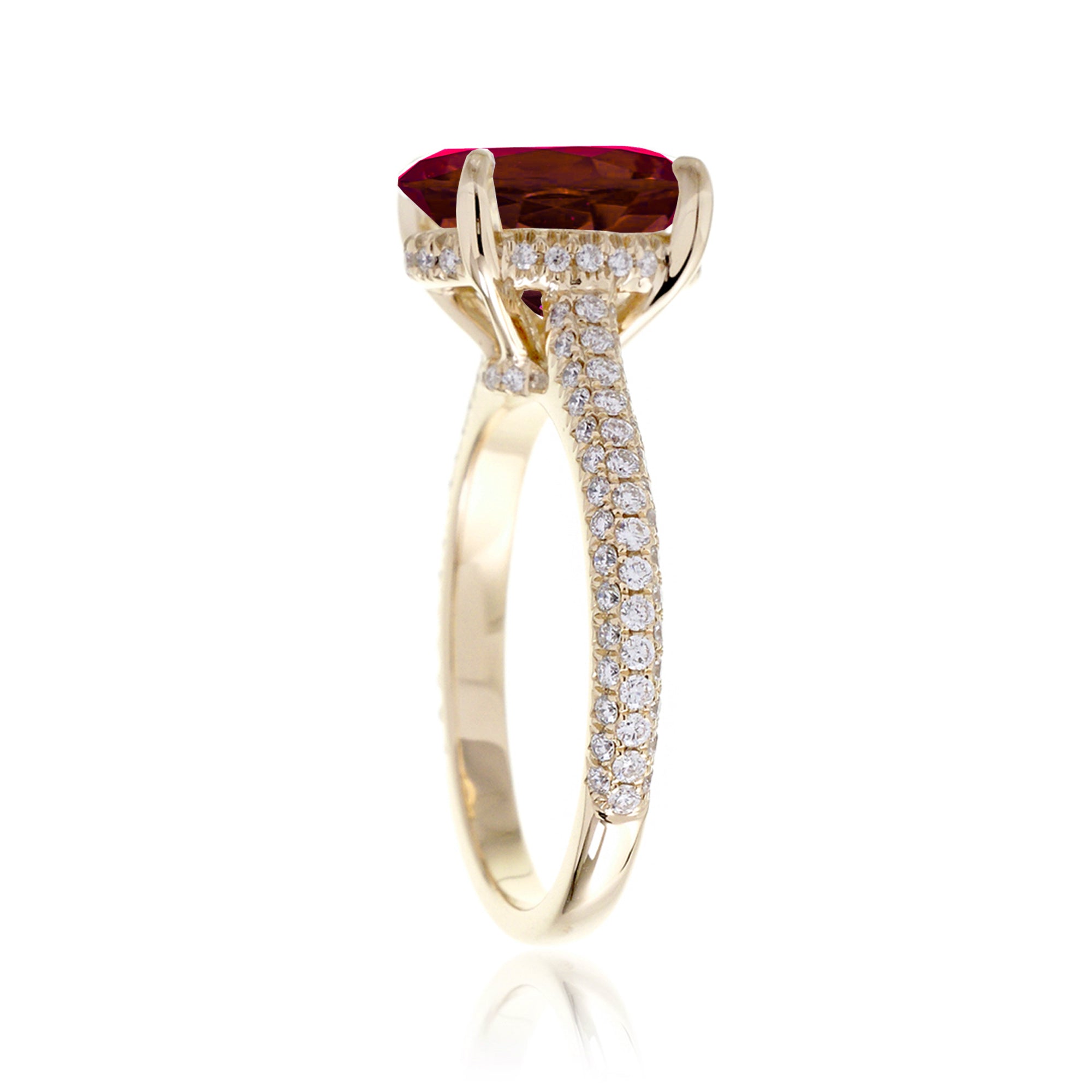Bold Oval Ruby Ring with Diamond Accents in Yellow, Rose, or White Gold