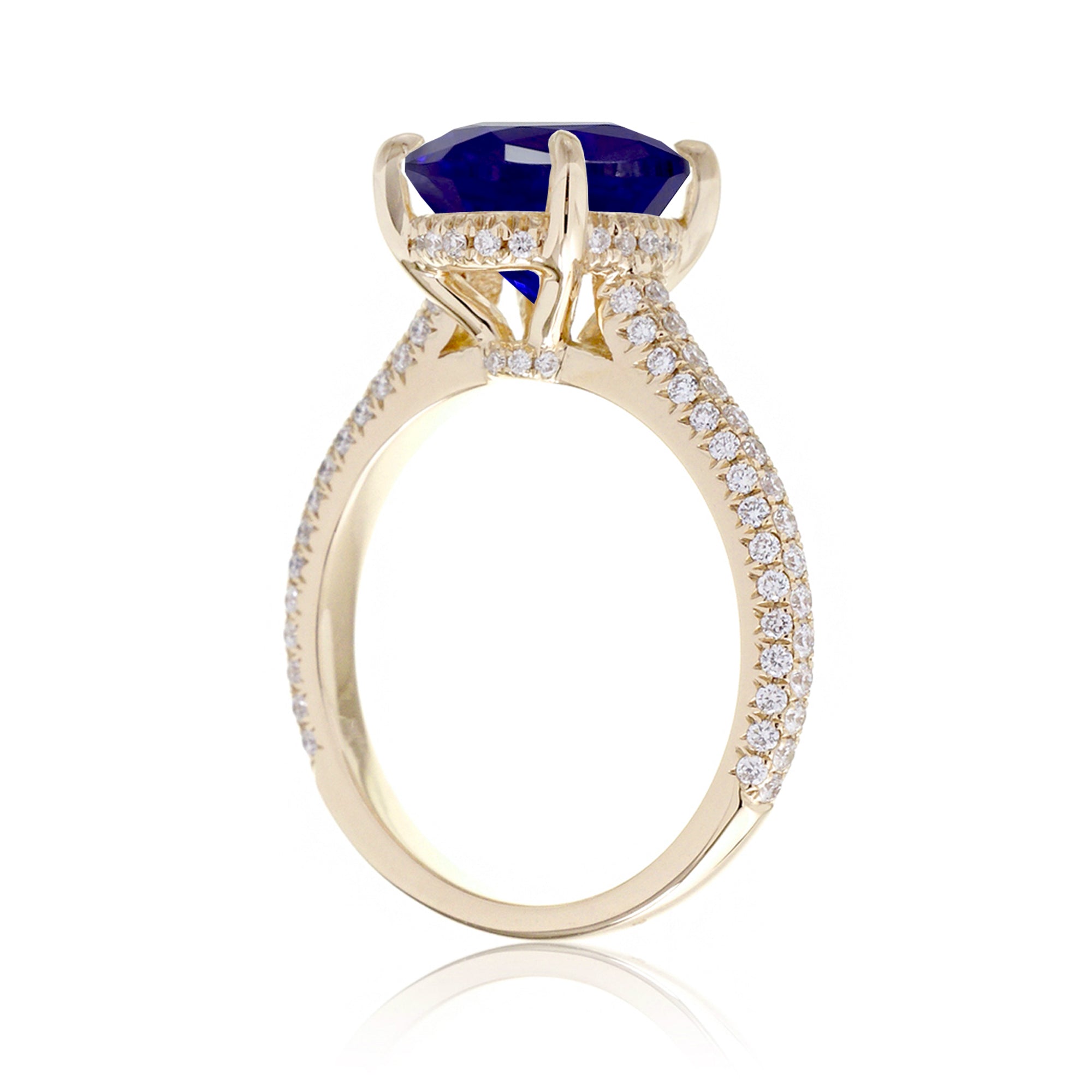 Blue Sapphire Oval Ring with Diamond Accents in Rose, White, or Yellow Gold