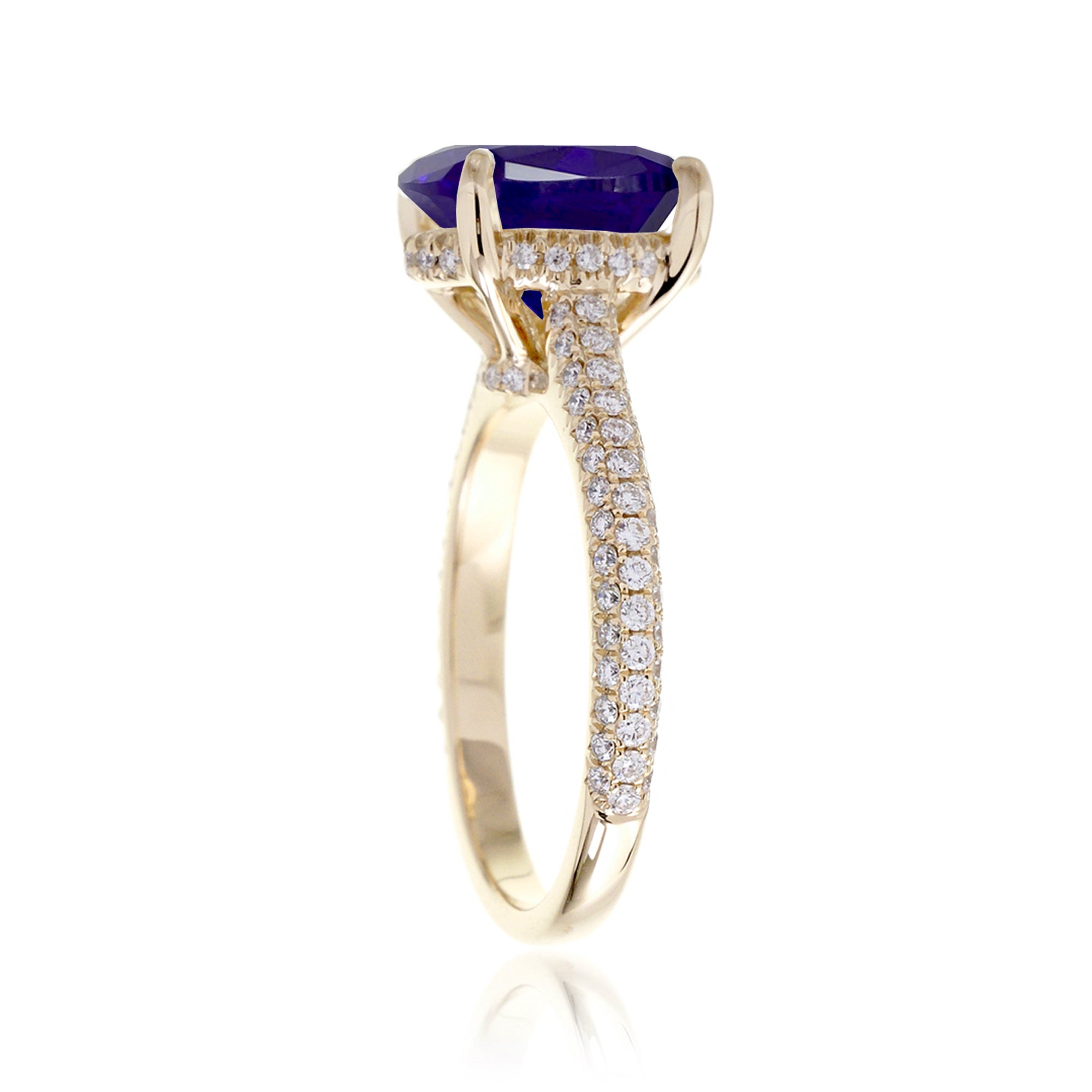 Blue Sapphire Oval Ring with Diamond Accents in Rose, White, or Yellow Gold