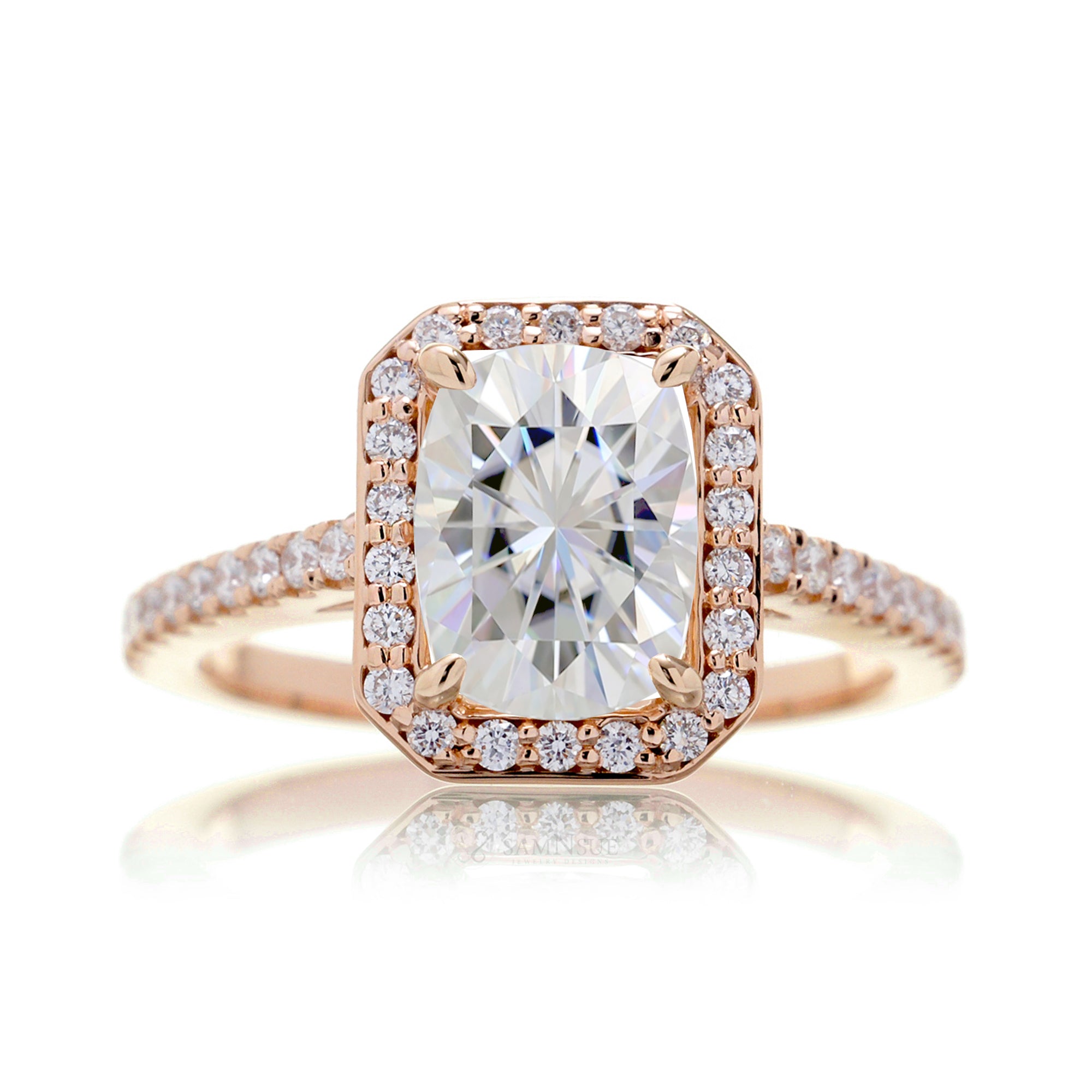 The Steffy Long Cushion Moissanite Ring