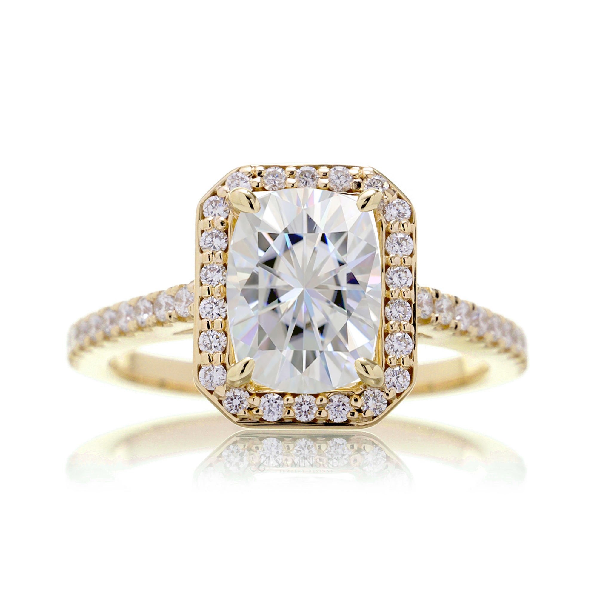 The Steffy Long Cushion Moissanite Ring
