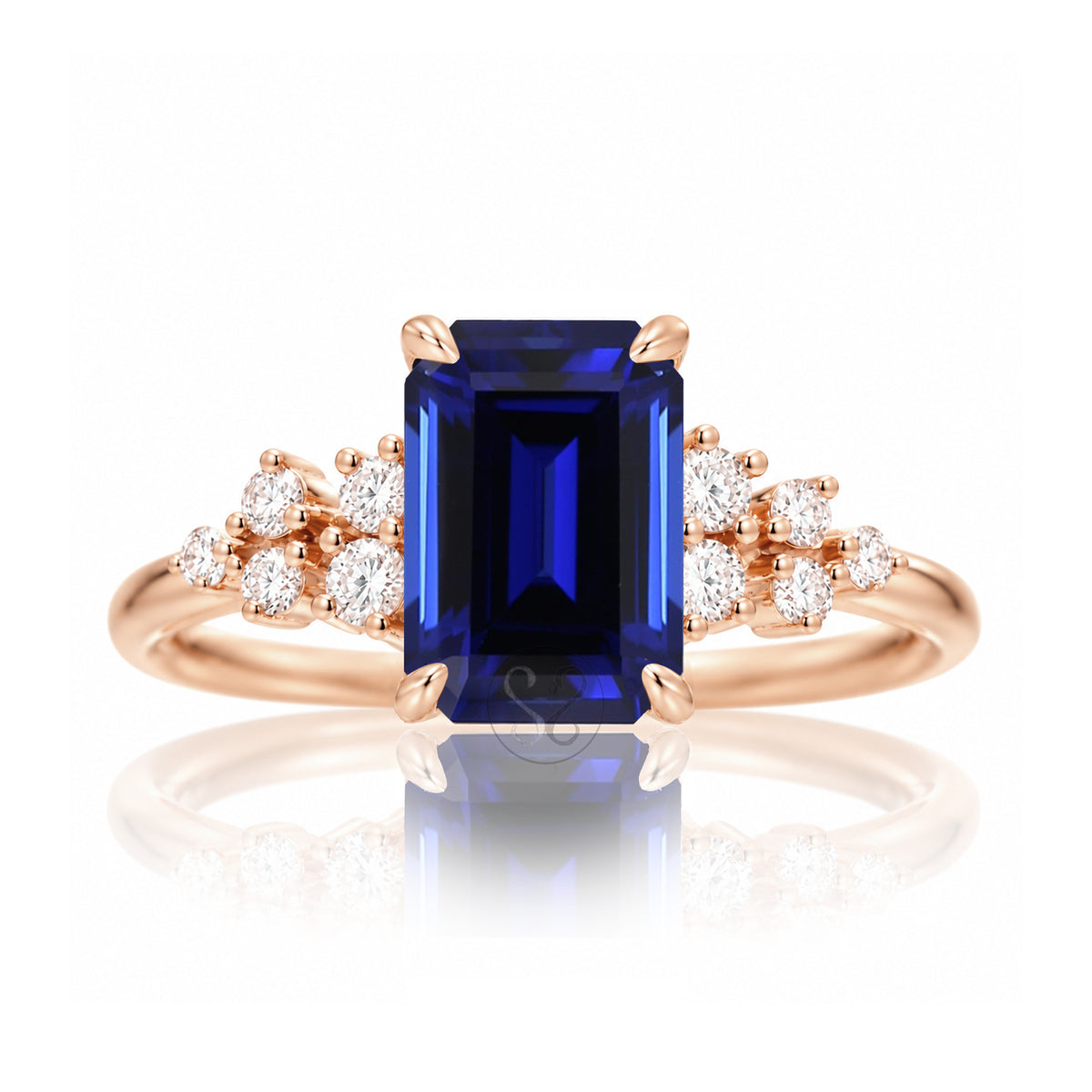 The Stella Emerald Cut Blue Sapphire Ring