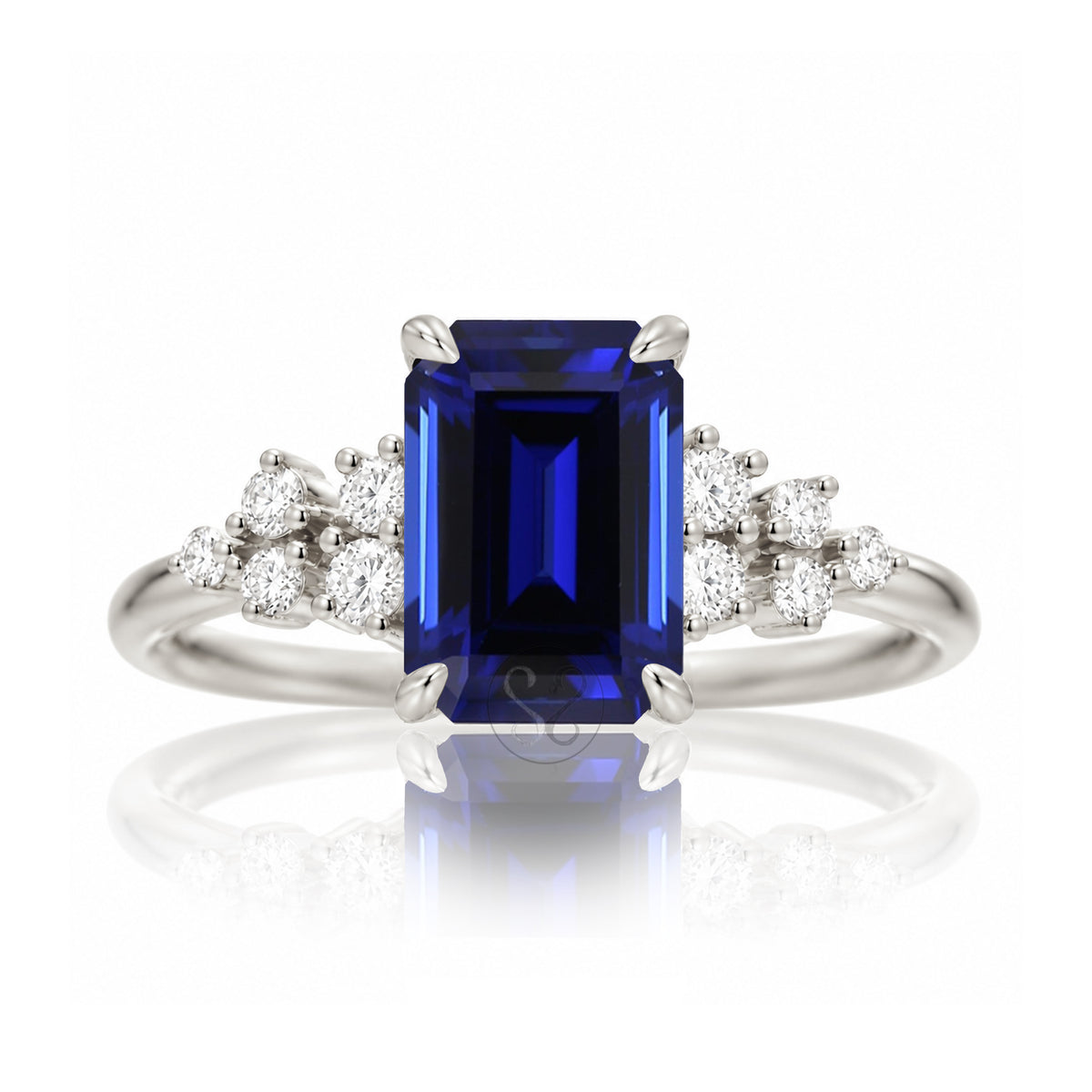 The Stella Emerald Cut Blue Sapphire Ring