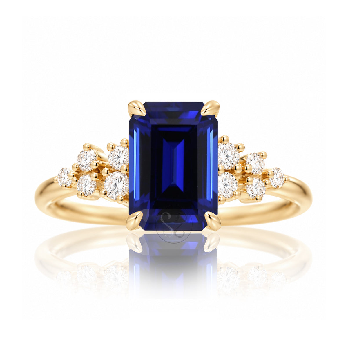 The Stella Emerald Cut Blue Sapphire Ring