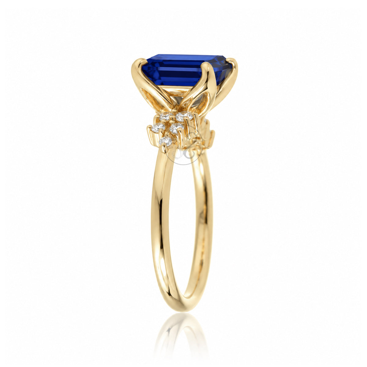 The Stella Emerald Cut Blue Sapphire Ring