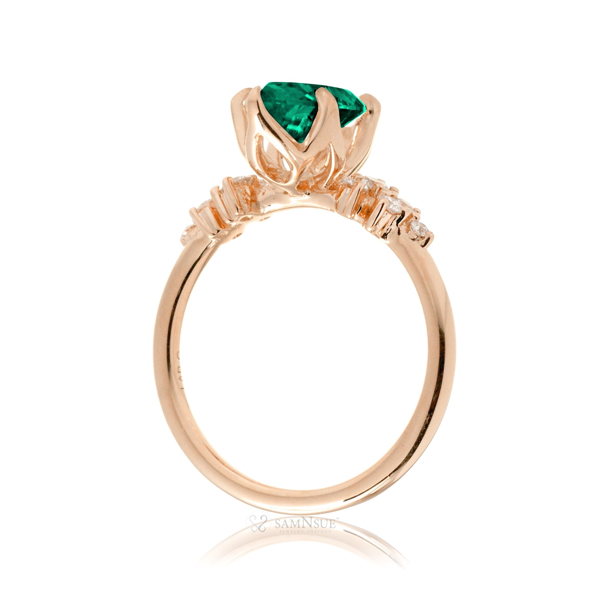 Marquise Cut Green Emerald And Diamond Ring Rose Gold