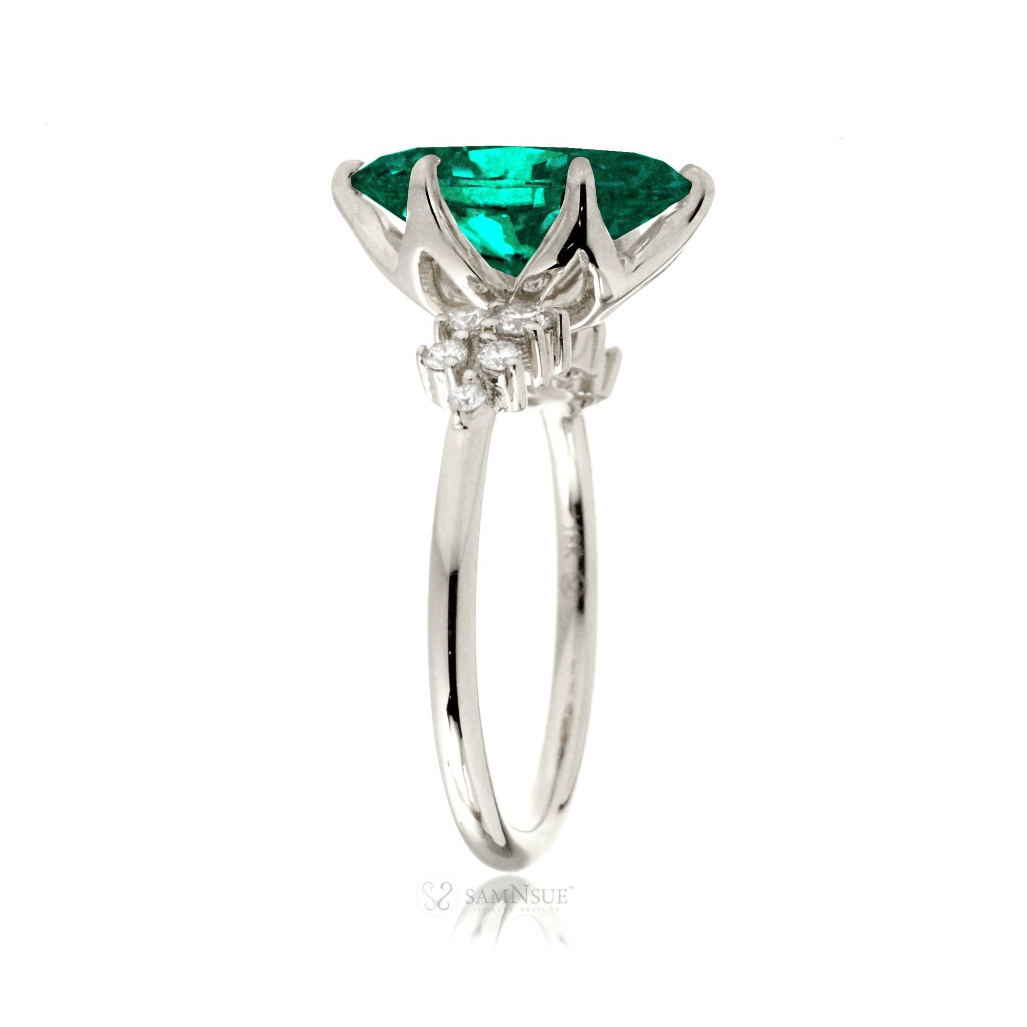 Marquise Cut Green Emerald And Diamond Ring White Gold