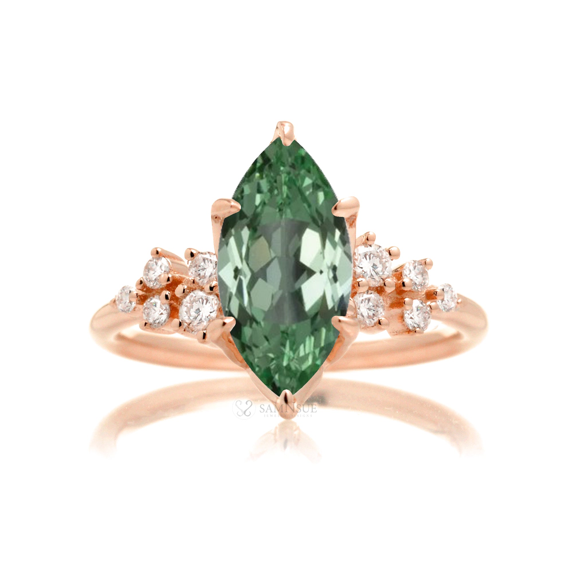 The Stella Marquise Cut Green Sapphire And Diamond Ring