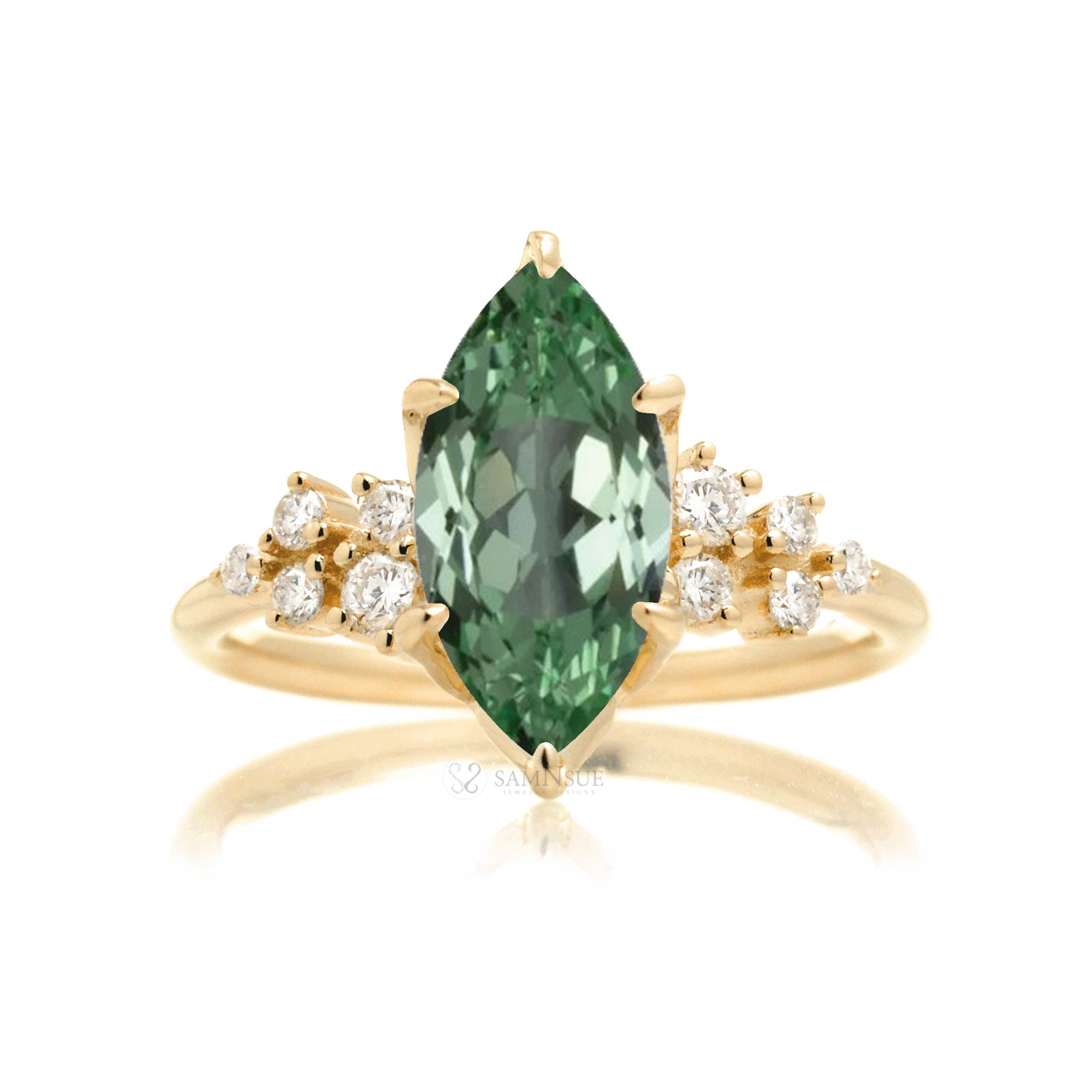 The Stella Marquise Cut Green Sapphire And Diamond Ring