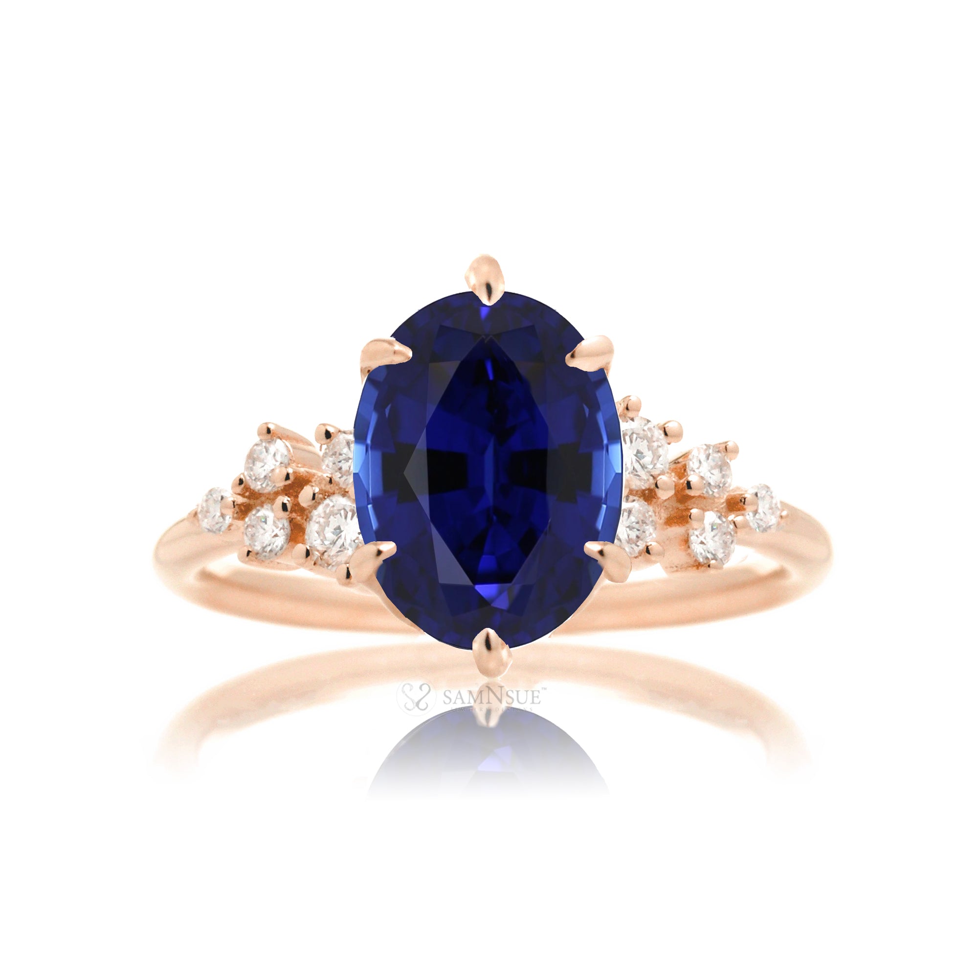 Blue sapphire oval cut solitaire engagement ring in rose gold