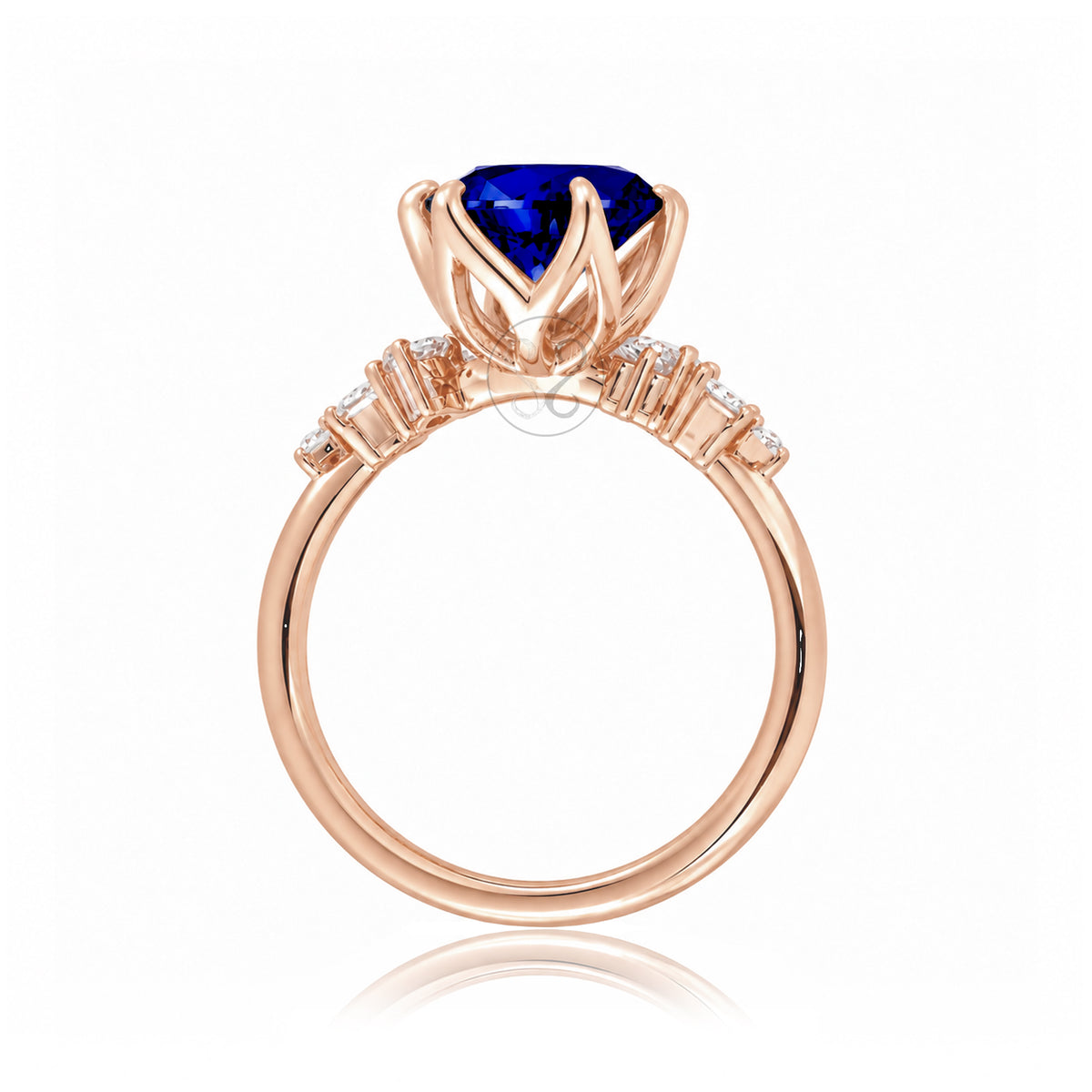 Blue sapphire oval cut solitaire engagement ring in rose gold