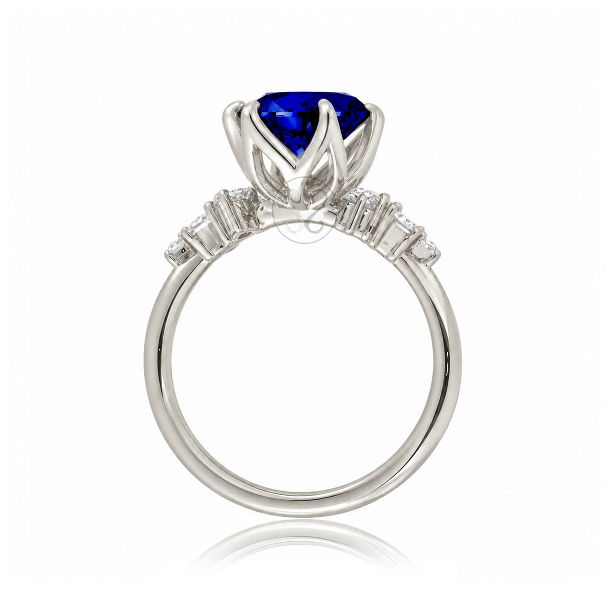 Blue sapphire oval cut solitaire engagement ring in white gold