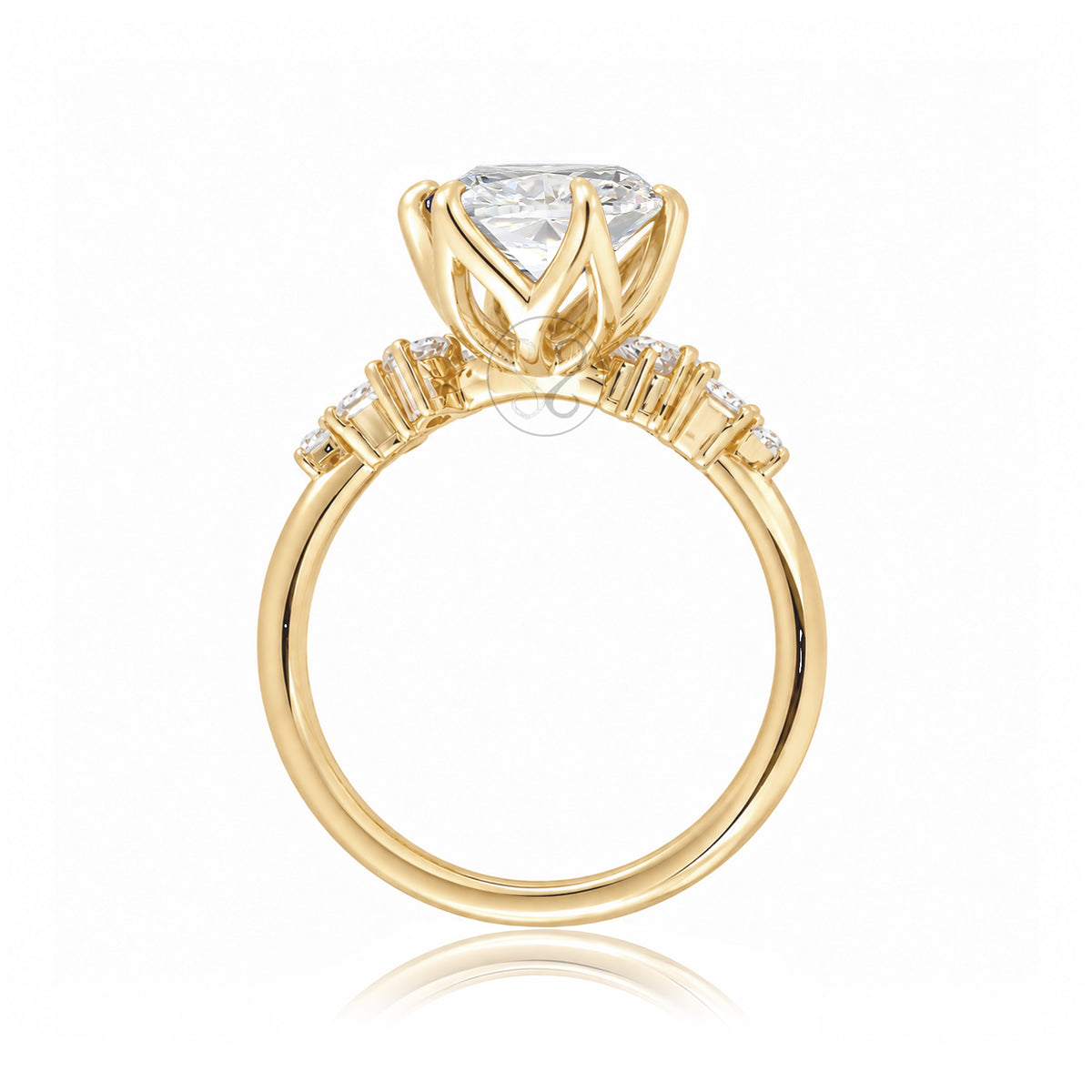 Oval cut diamond engagement ring with yellow gold