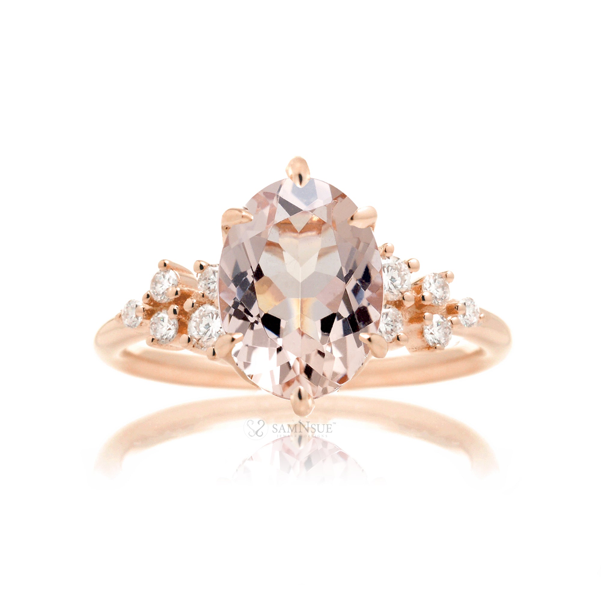 Oval cut morganite ring with diamond accent in rose gold