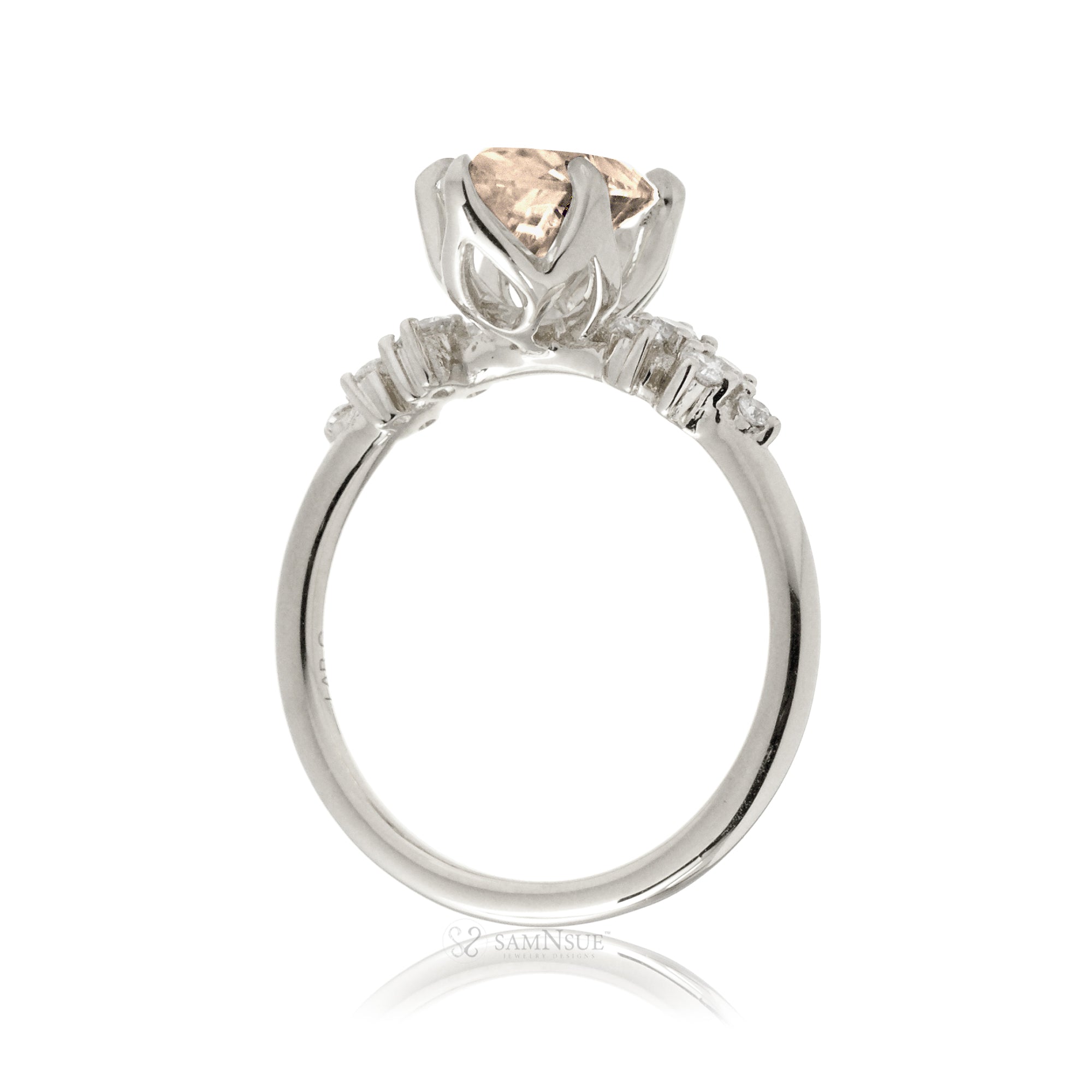Oval cut morganite ring with diamond accent in white gold