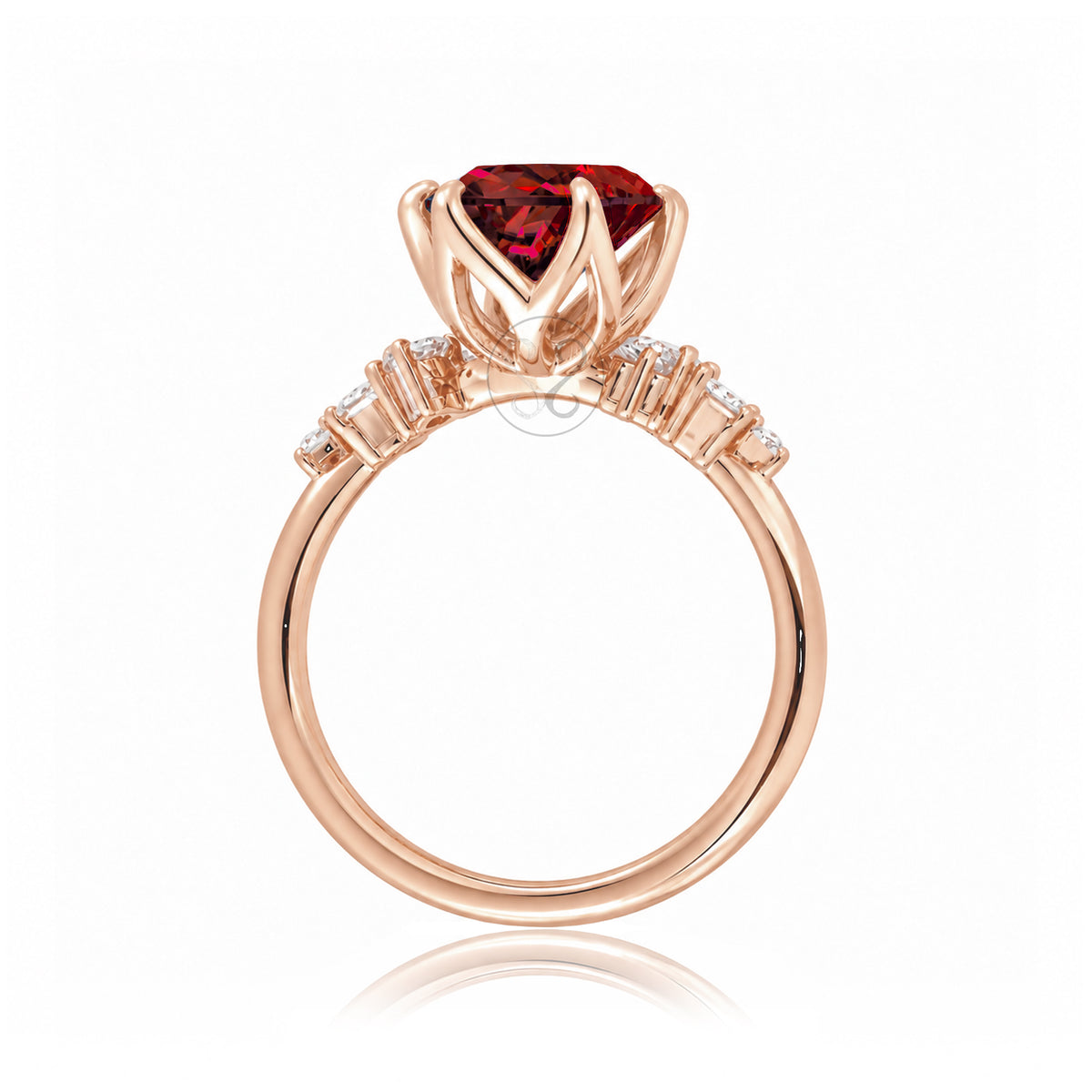 Oval ruby diamond engagement ring in rose gold