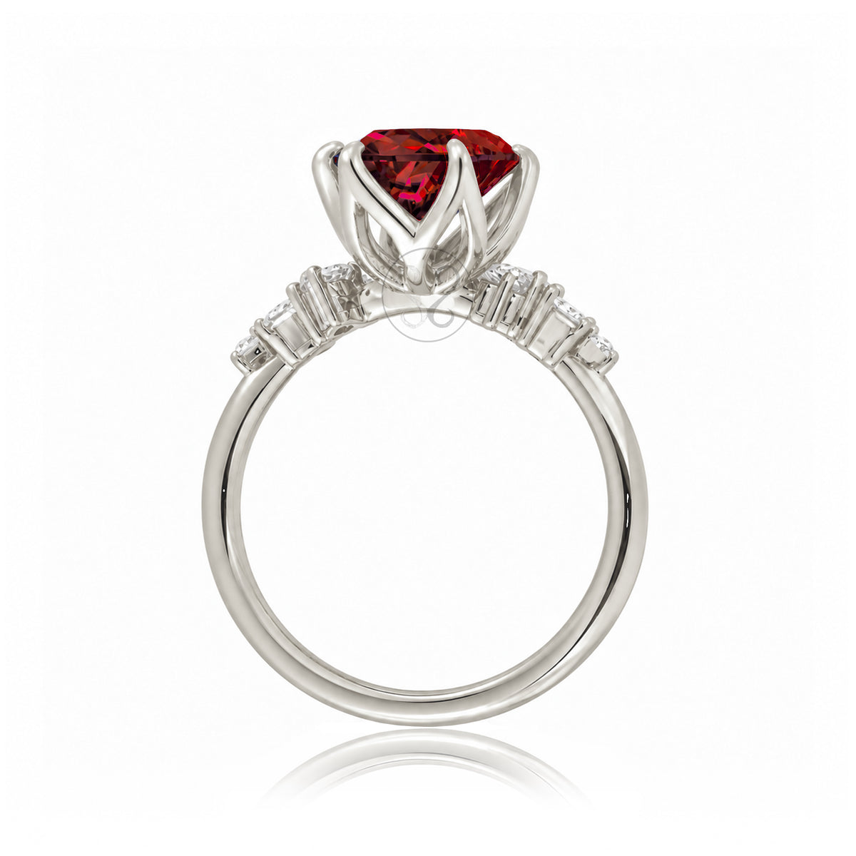 Oval ruby diamond engagement ring in white gold