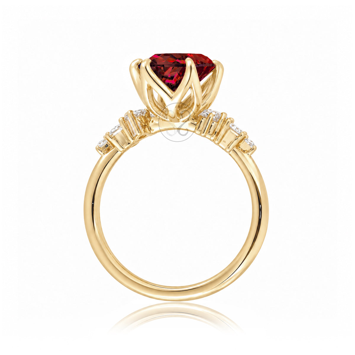 Oval ruby diamond engagement ring in yellow gold