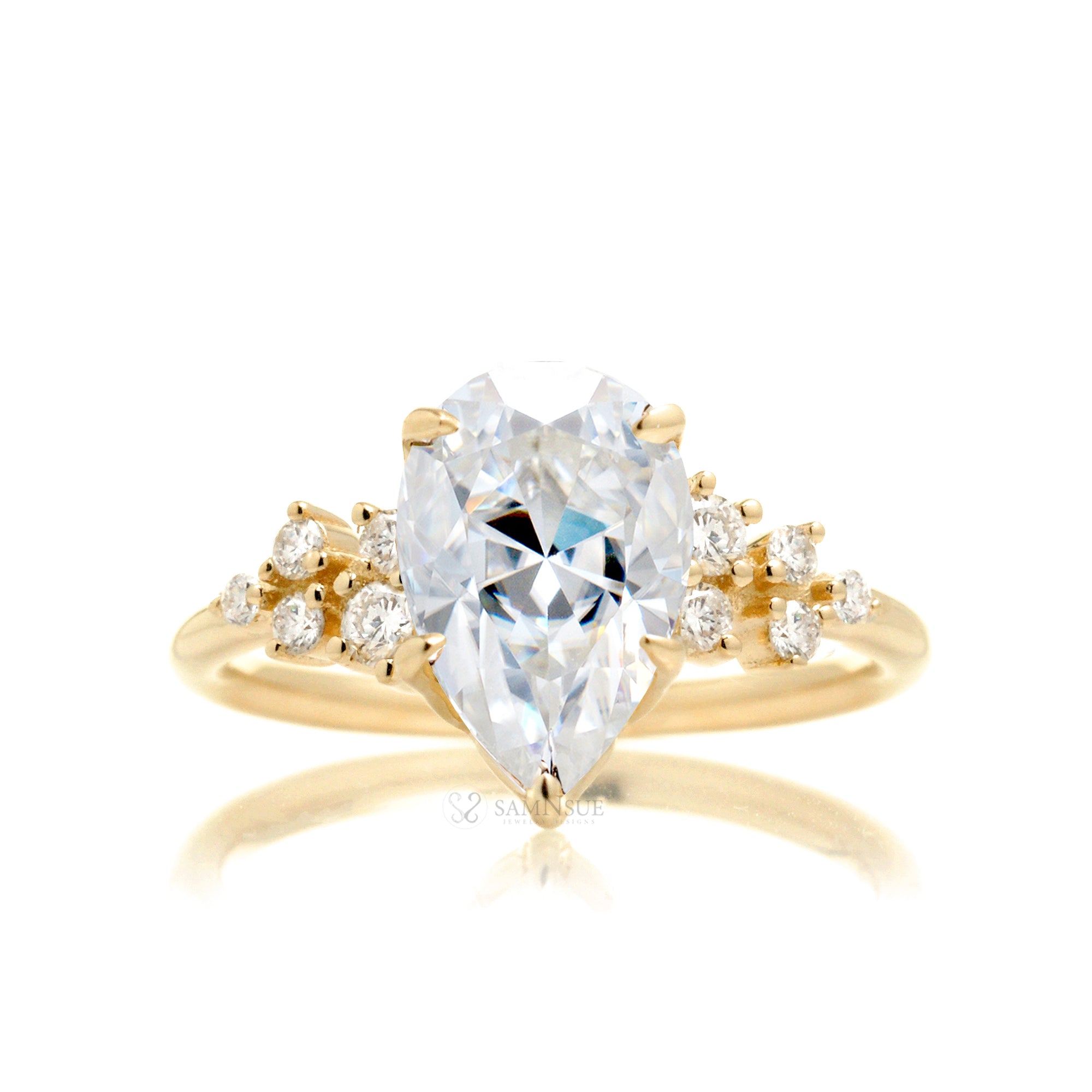 Pear moissanite diamond engagement ring the Stella constellation yellow gold ring