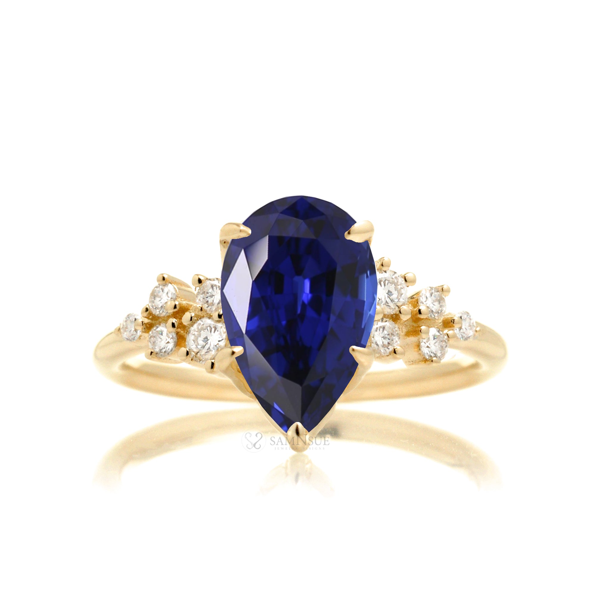 Pear sapphire and diamond Stella ring yellow gold