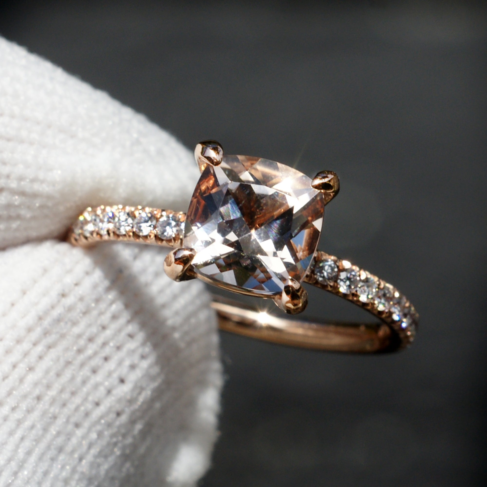 Cushion Morganite Ring 7x7mm 14k Rose Gold - The Ava