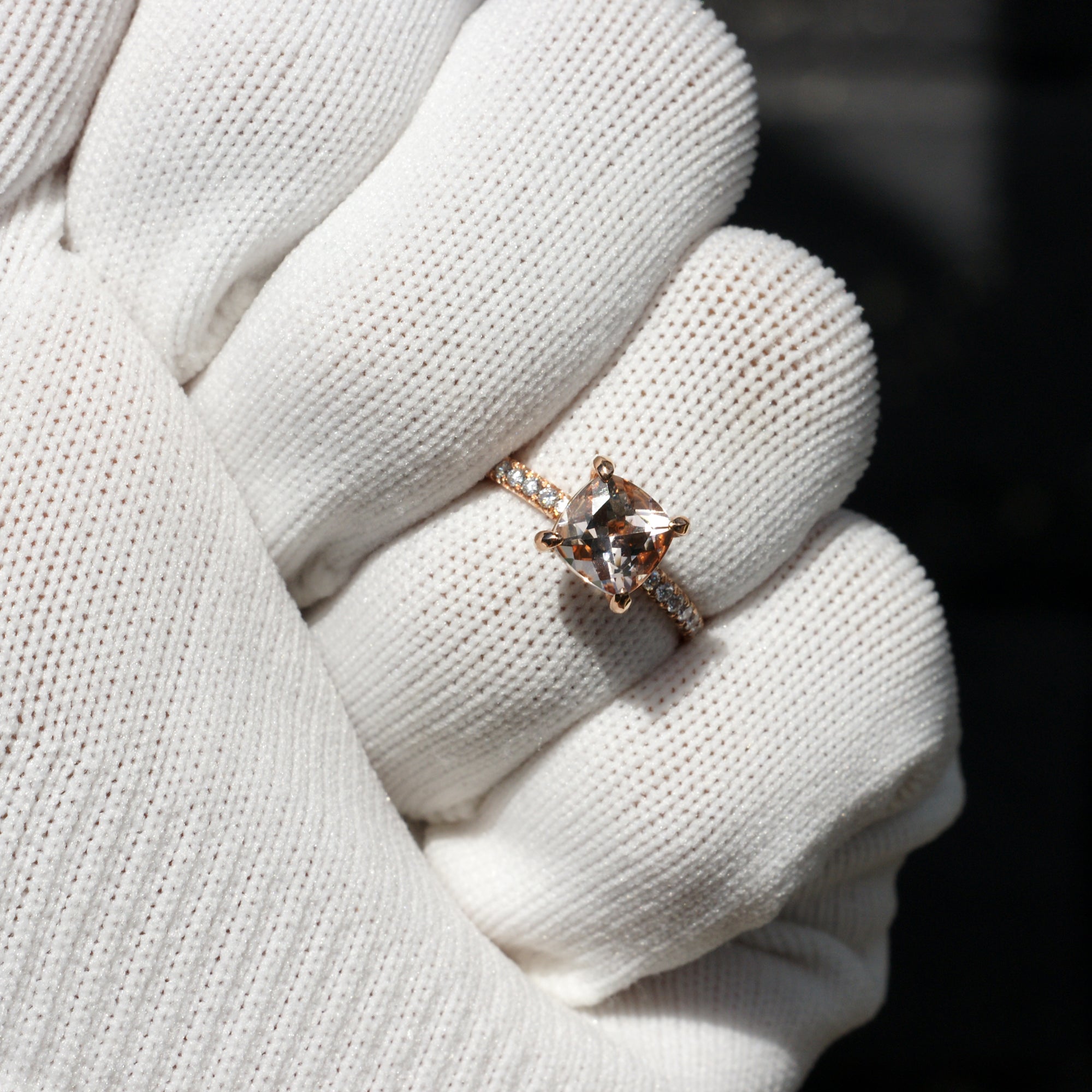 Cushion Morganite Ring 7x7mm 14k Rose Gold - The Ava