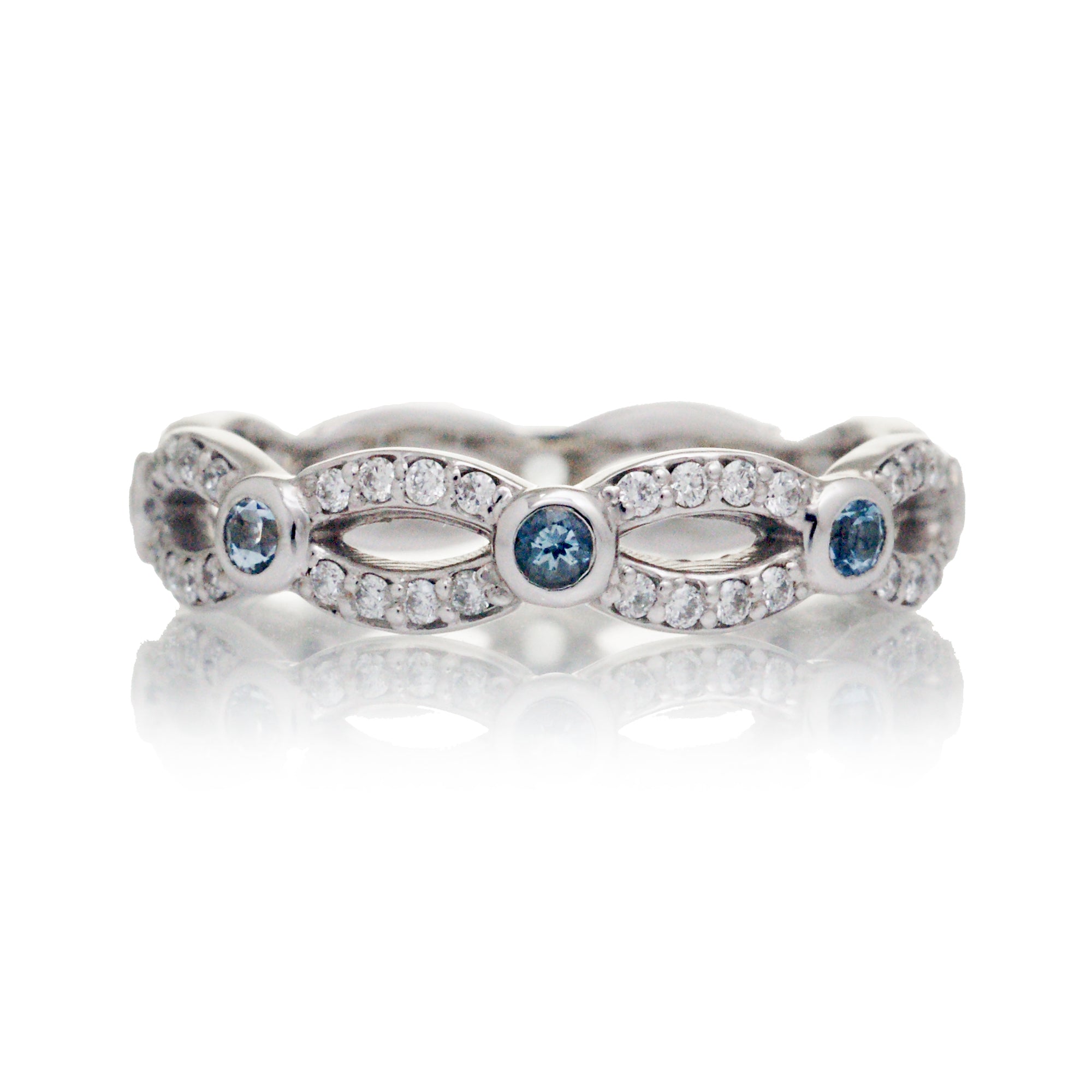 aquamarine and diamond eternity split band style ring