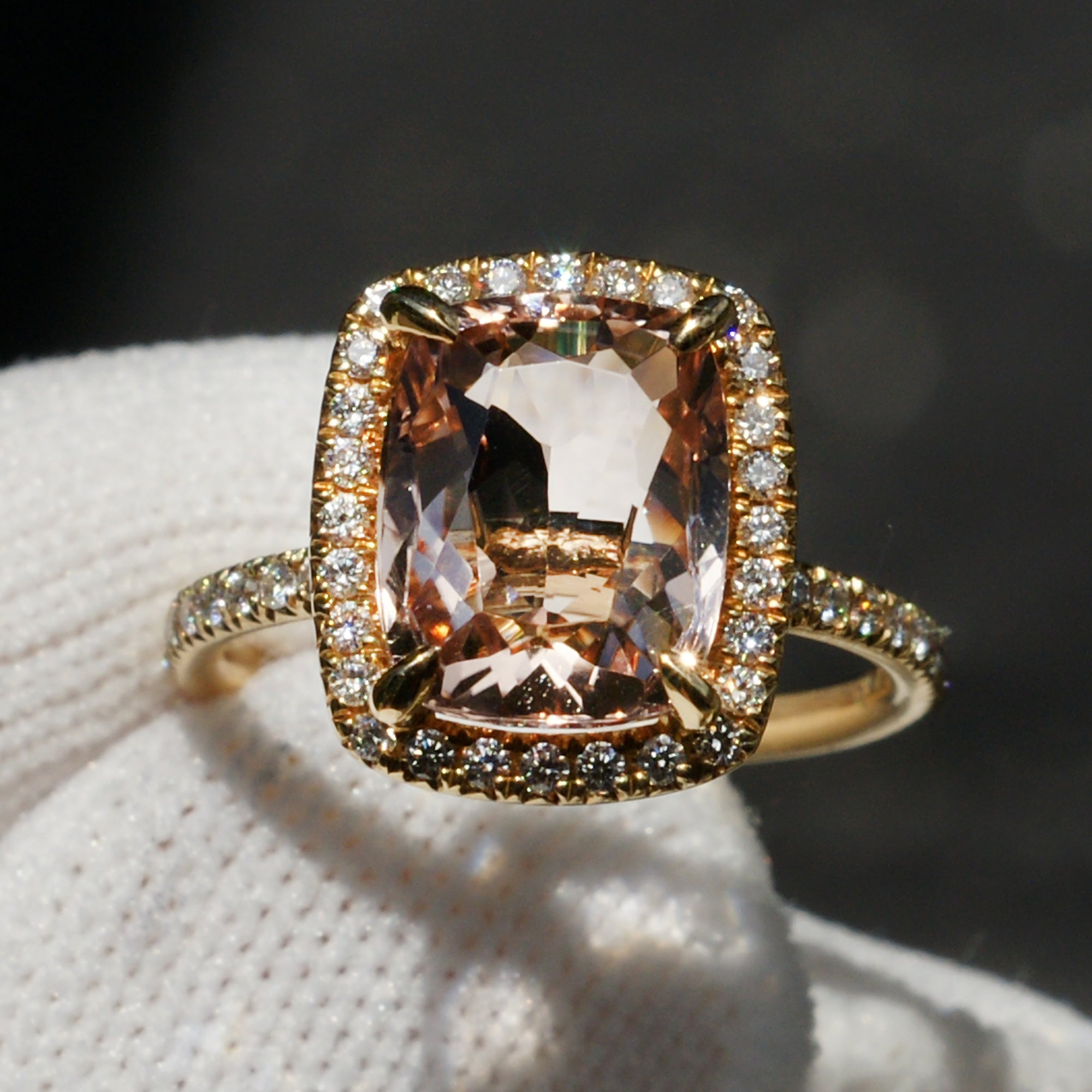 Cushion Morganite Ring 10x8mm 18k Yellow Gold - The Caitlin