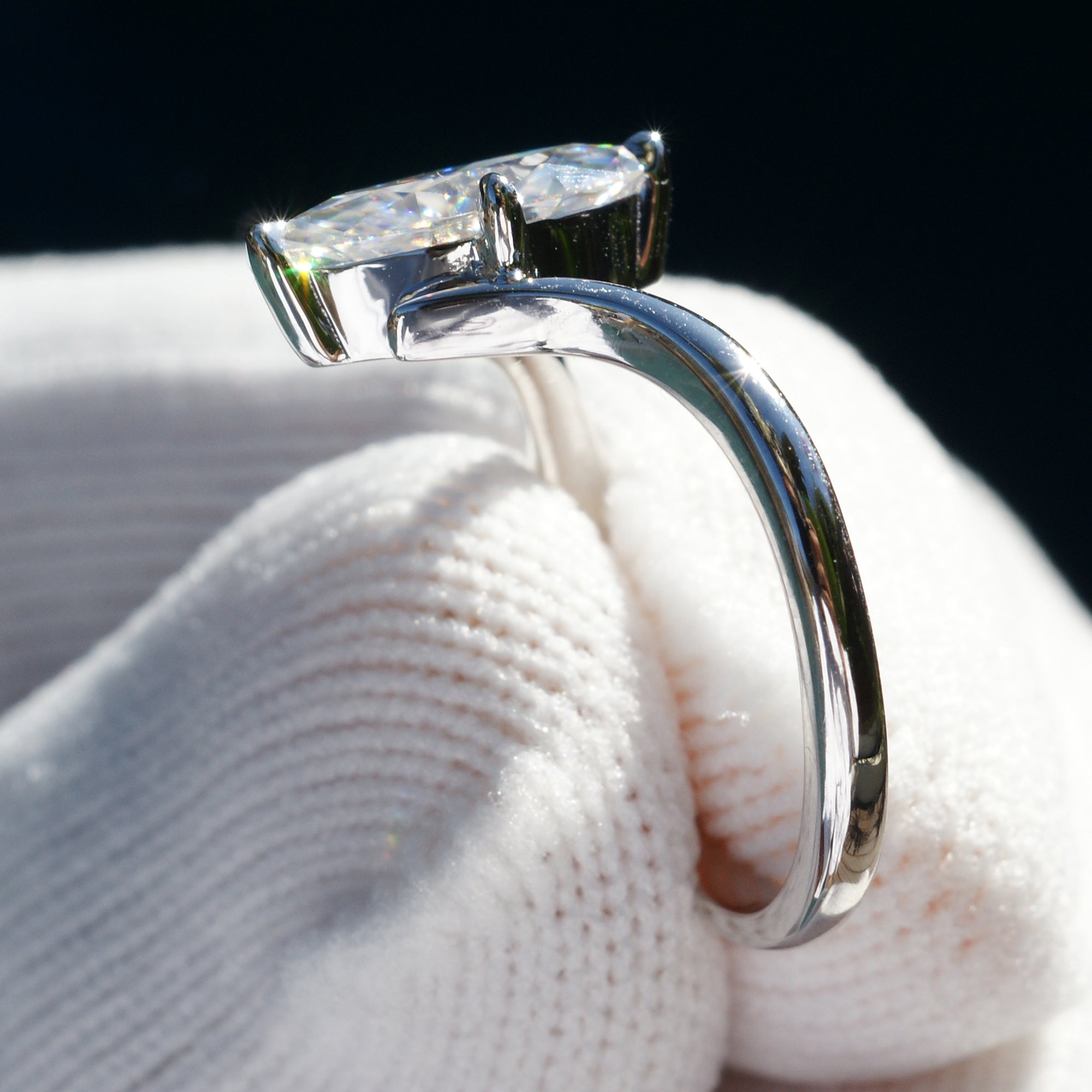 The Chevron Marquise Moissanite Ring Trio Wedding Set (3 Rings)