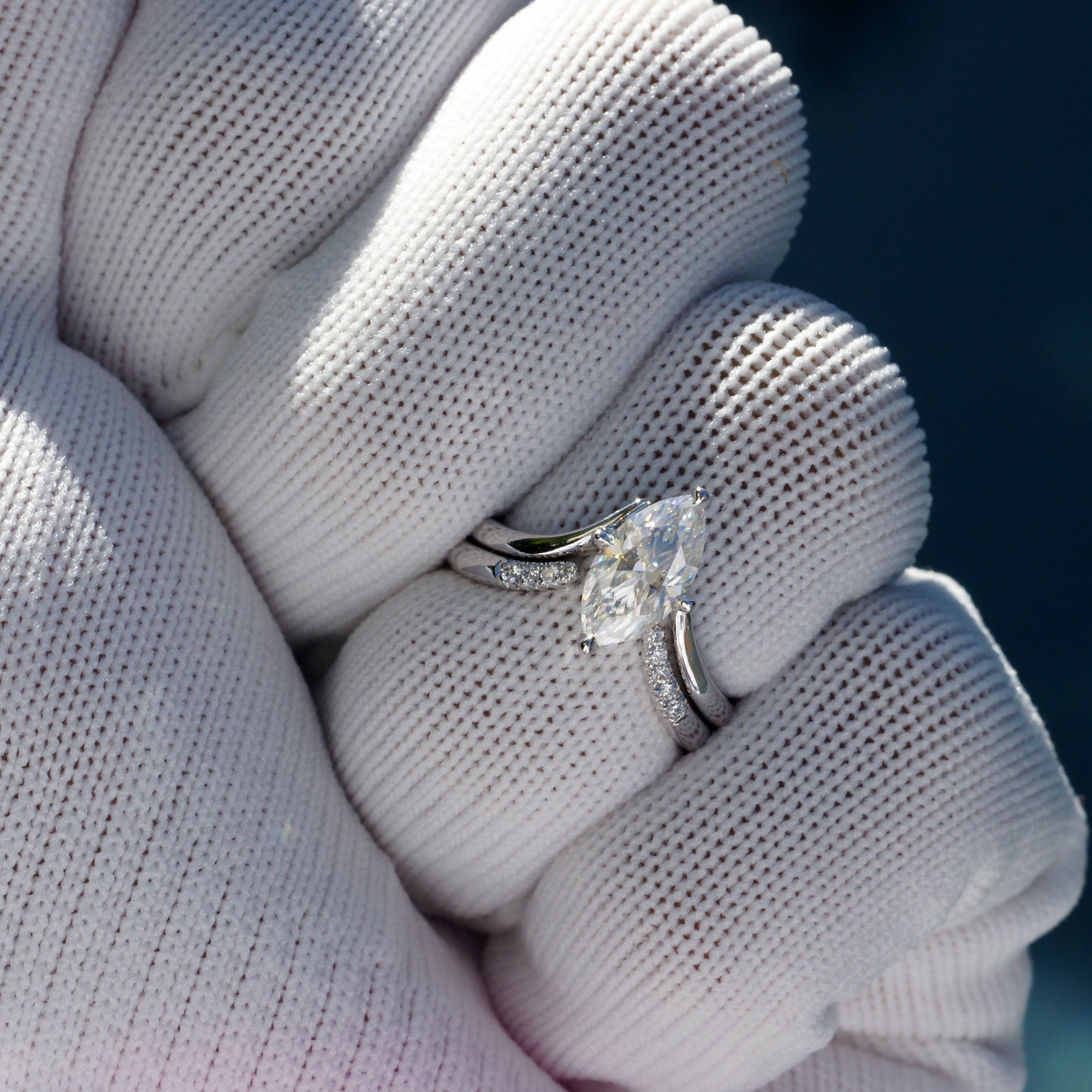 The Chevron Marquise Moissanite Ring Trio Wedding Set (3 Rings)