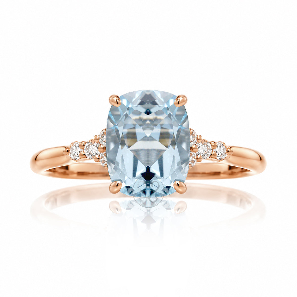Aquamarine engagement ring cushion cut and solid band in rose gold