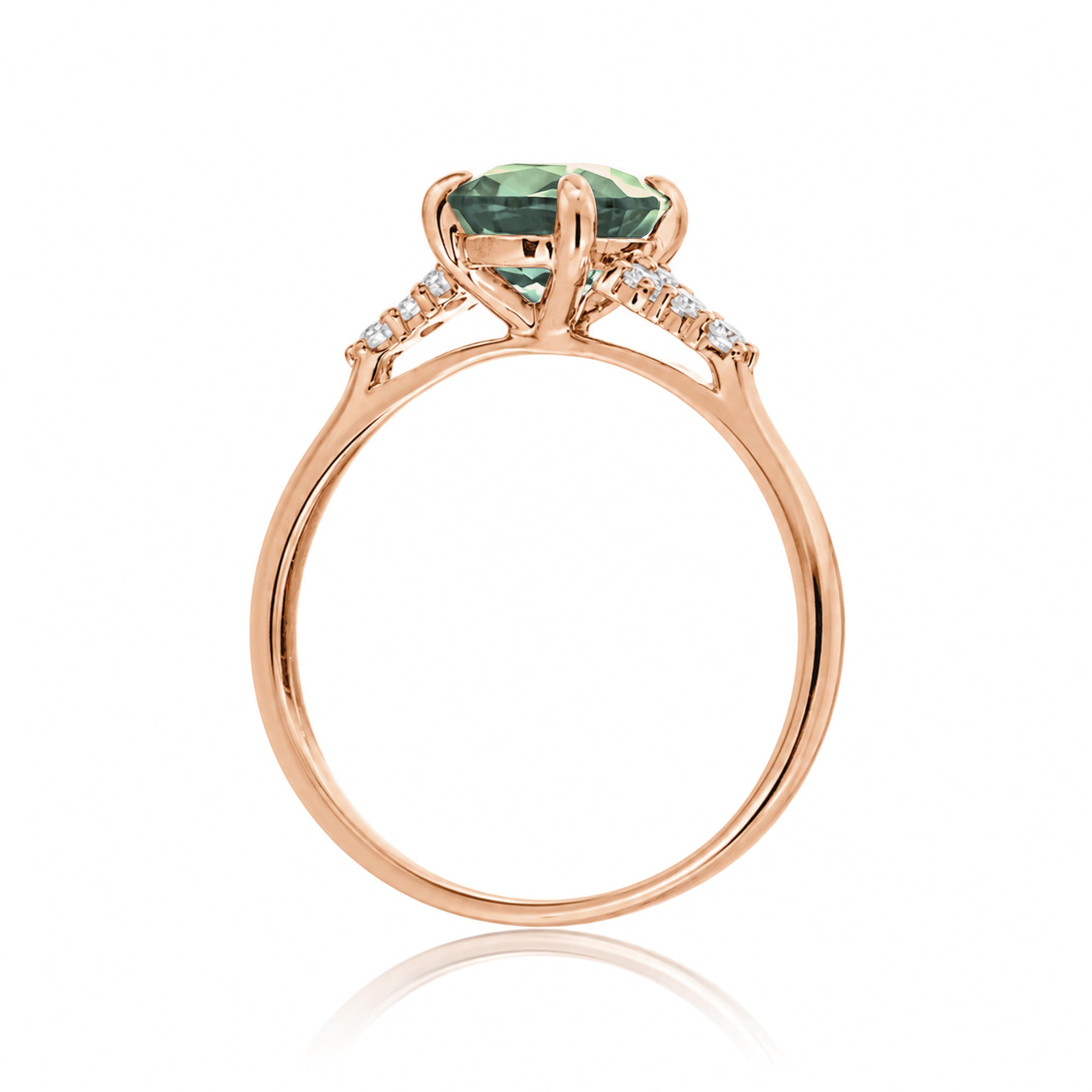 Cushion cut lab-grown green sapphire diamond ring rose gold