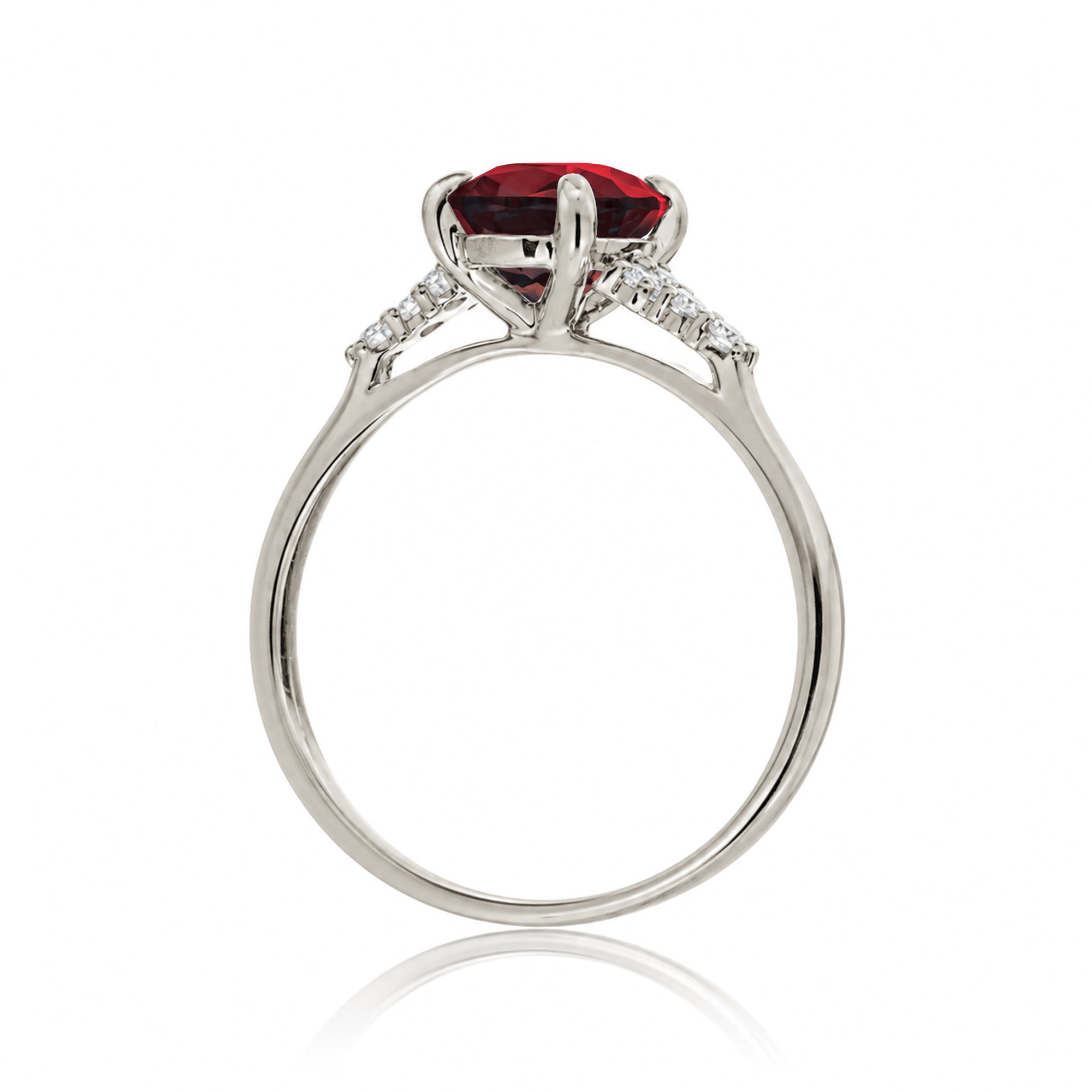 Cushion cut lab-grown ruby and diamond ring white gold