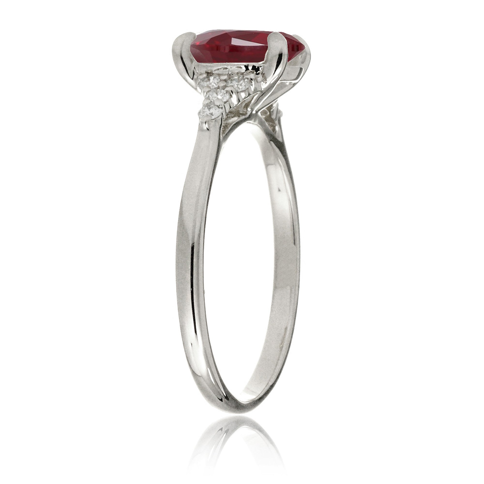 Cushion cut lab-grown ruby and diamond ring white gold