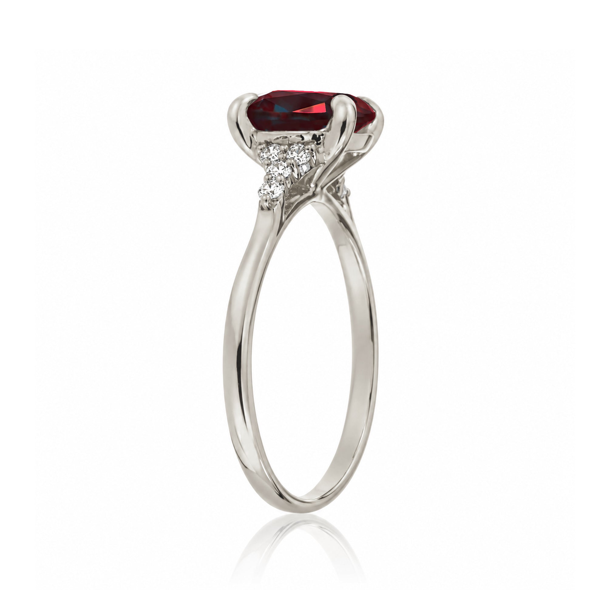 Cushion cut lab-grown ruby and diamond ring white gold