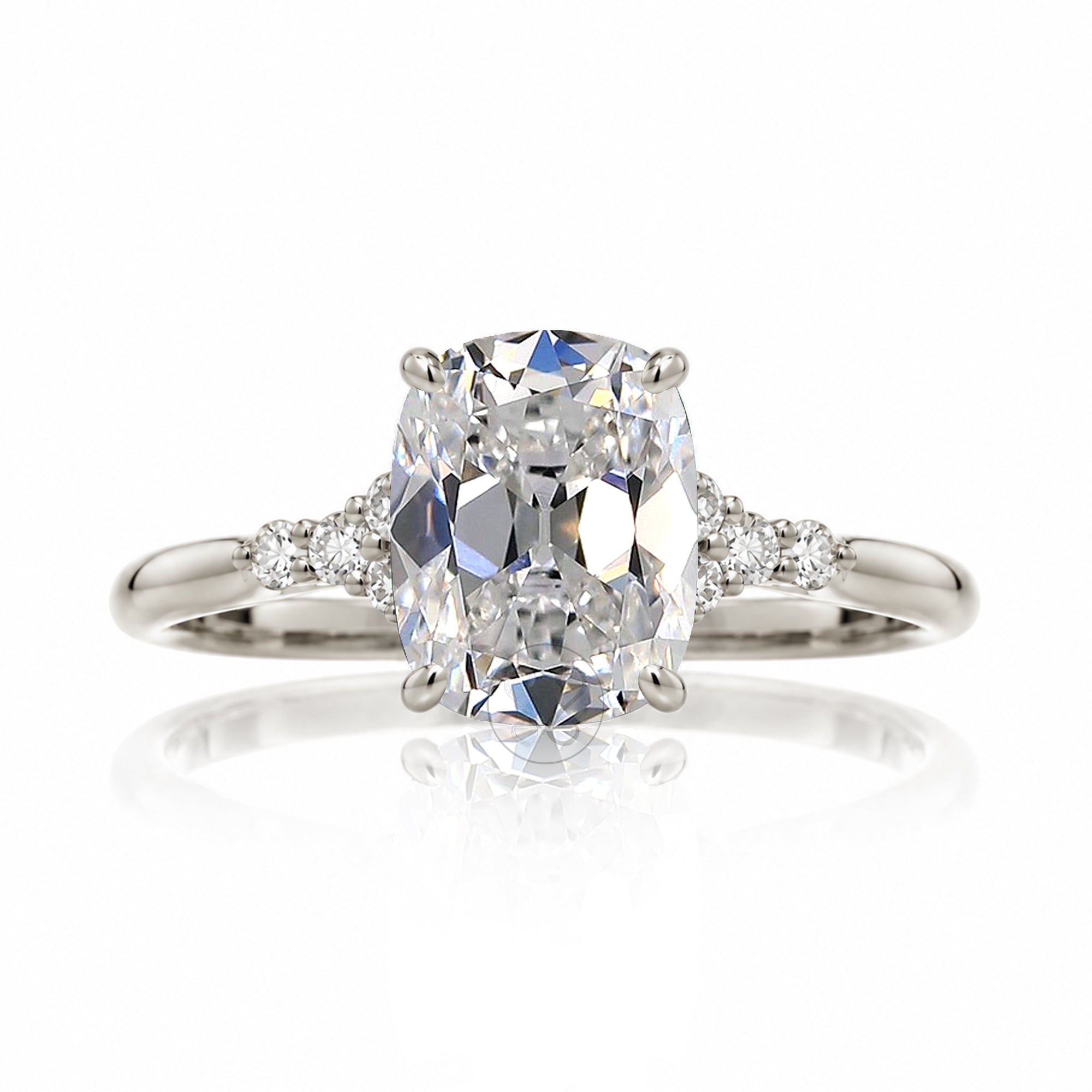 Cushion old mine cut diamond engagement ring the Chloe white gold