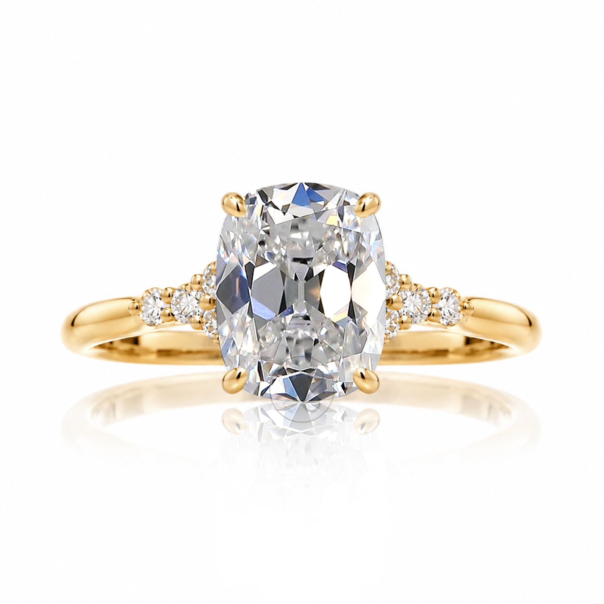 Cushion old mine cut diamond engagement ring the Chloe yellow gold