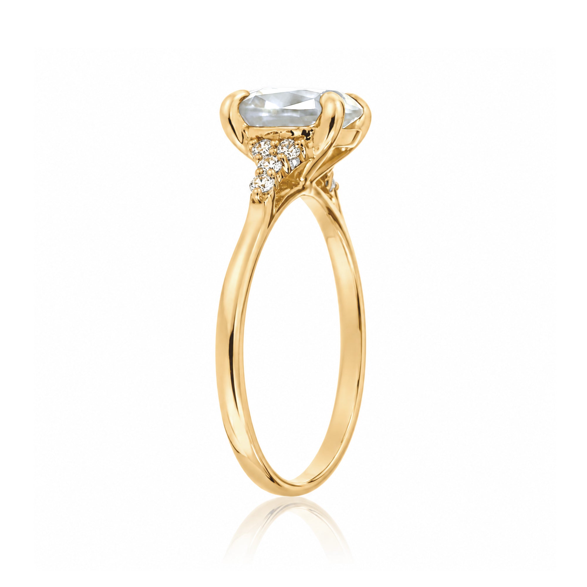 Cushion old mine cut diamond engagement ring the Chloe yellow gold