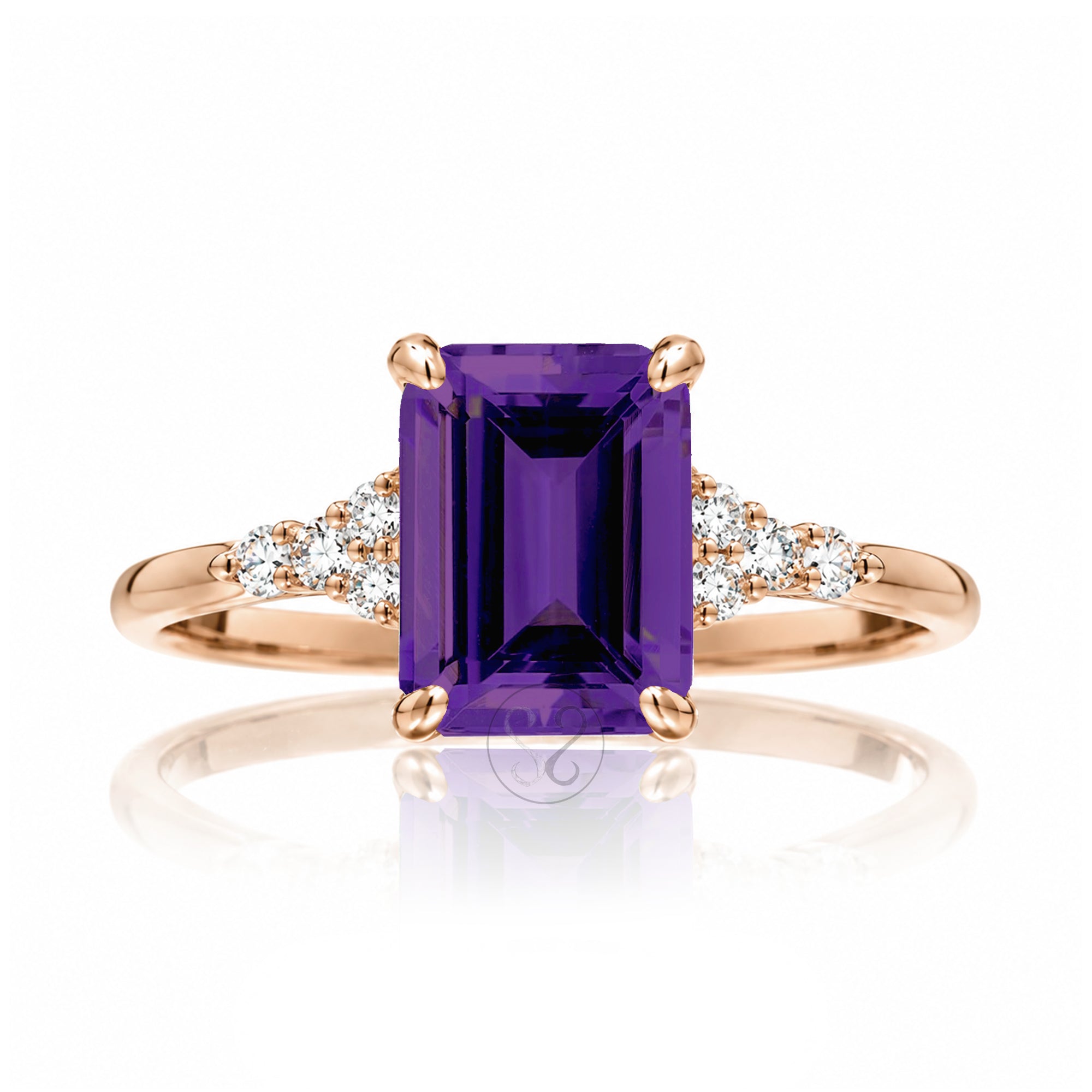 The Chloe Emerald Step Cut Amethyst Ring