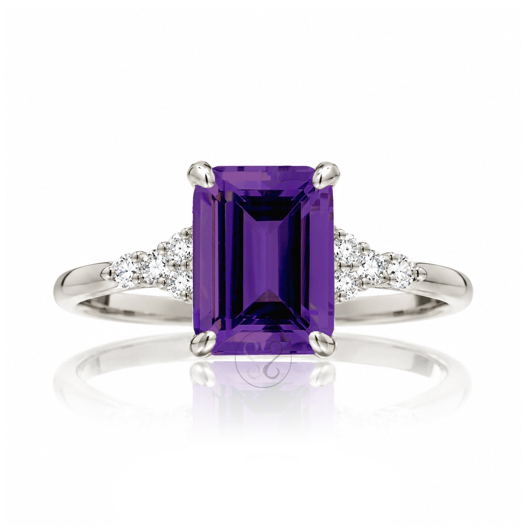 The Chloe Emerald Step Cut Amethyst Ring