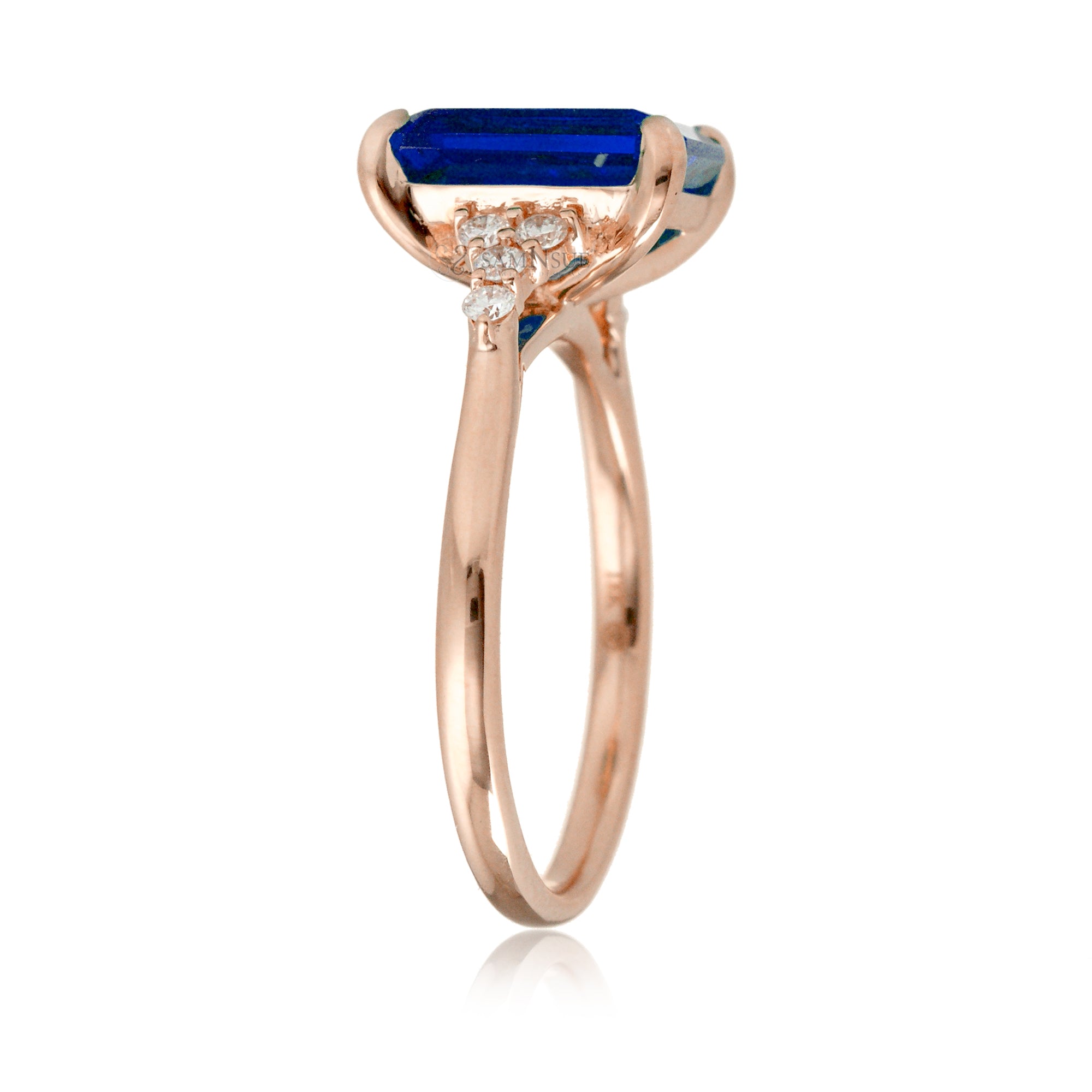 The Chloe Emerald Step Cut Blue Sapphire Ring